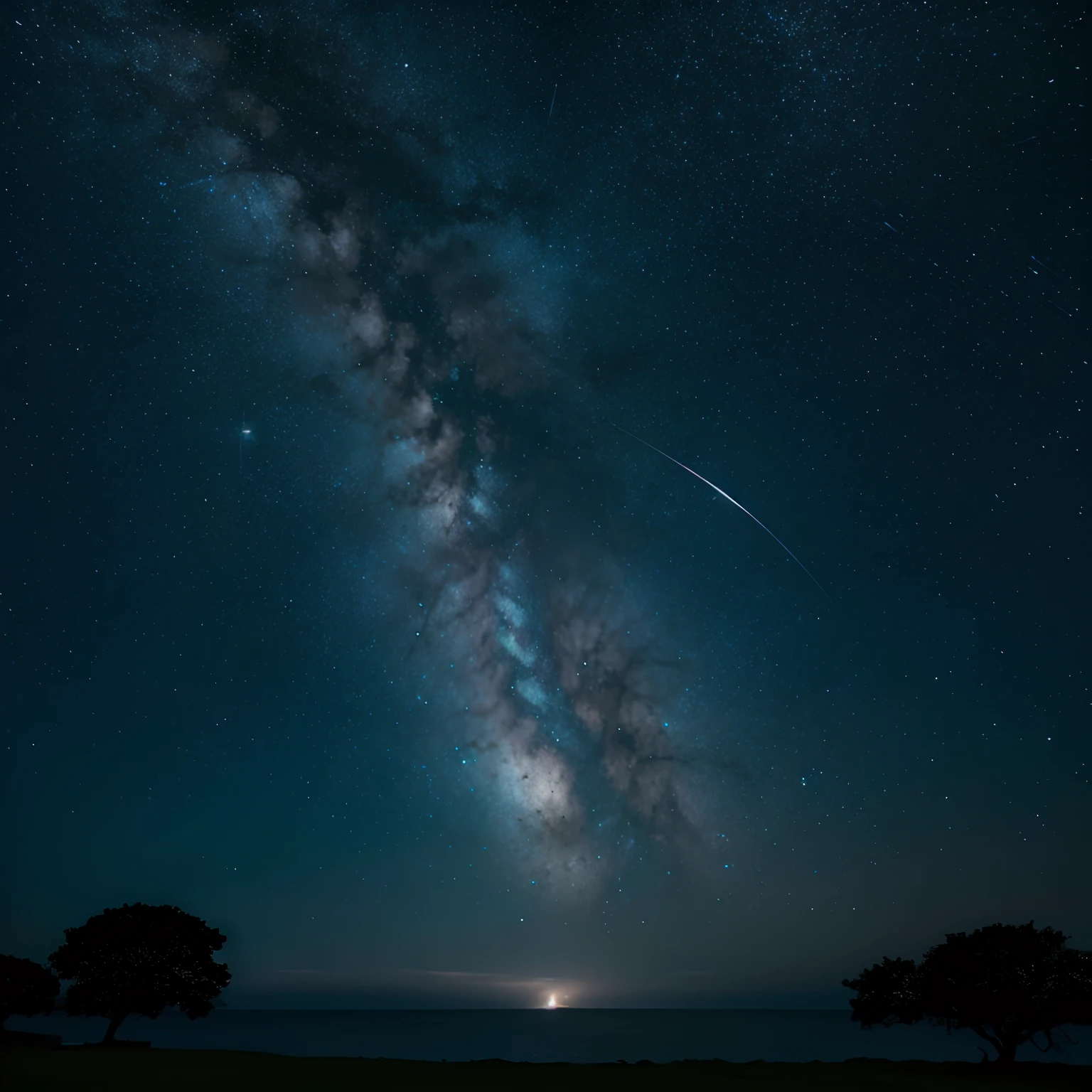 the night，starrysky，flower  sea，big trees，shoun，White birds，A high resolution