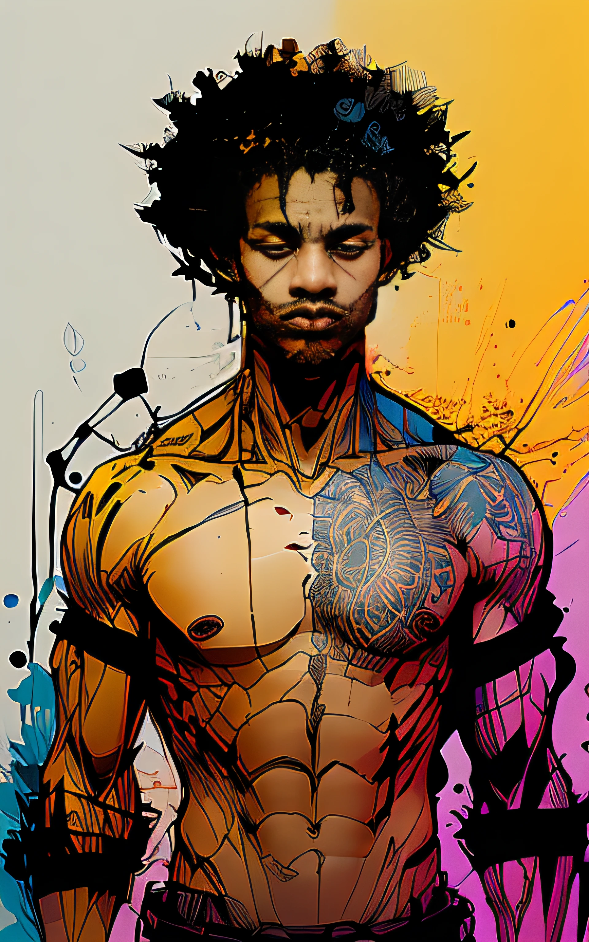 nvinkpunk, (((homem afro europeu de 23 anos))), obra-prima, melhor qualidade, ((rosto detalhado)), ((premiado)), (Alto detalhe), clear, 8k, trending on ArtStation, complexo