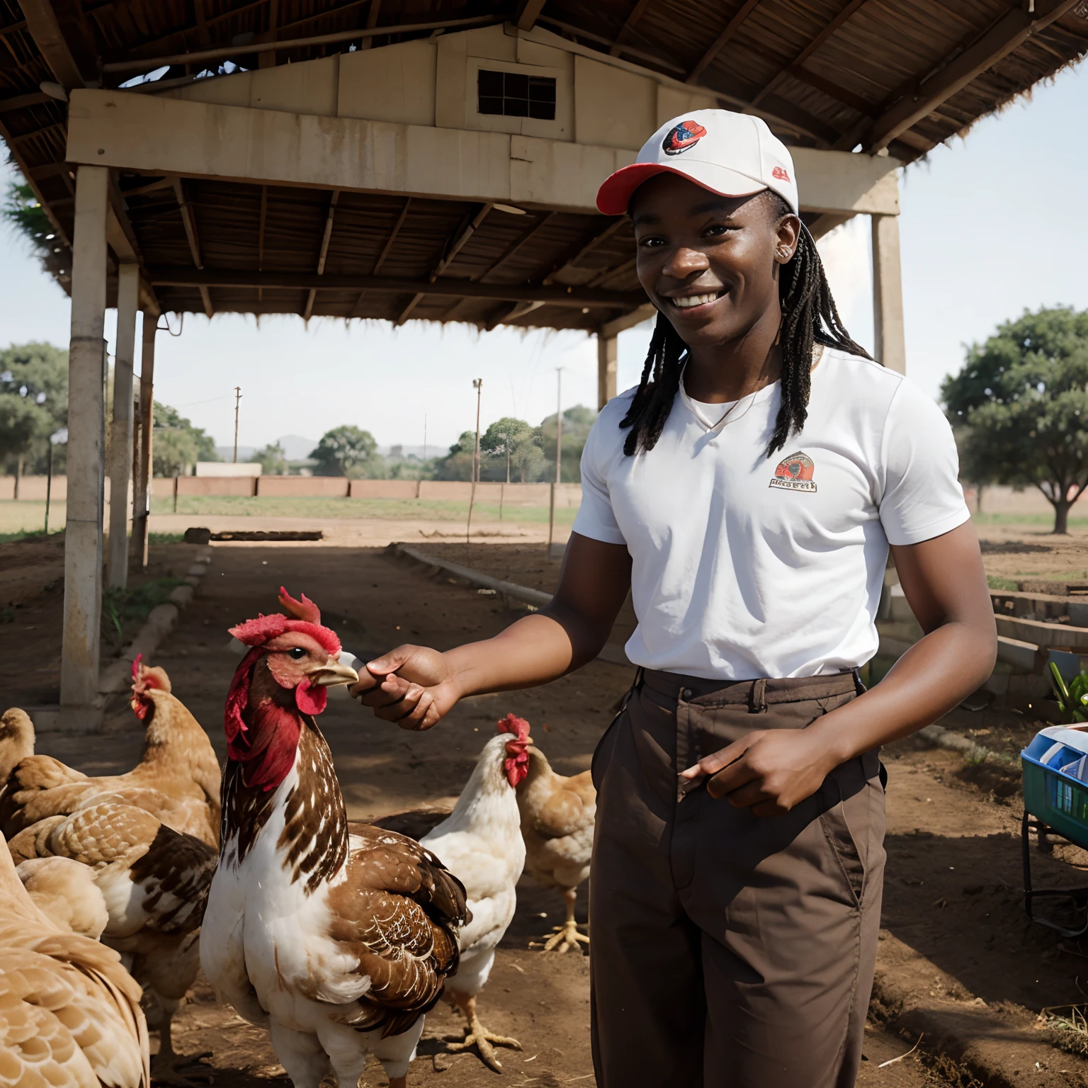 African Chicken Farmer Trainer Greeting Student With A Friendly Smile.