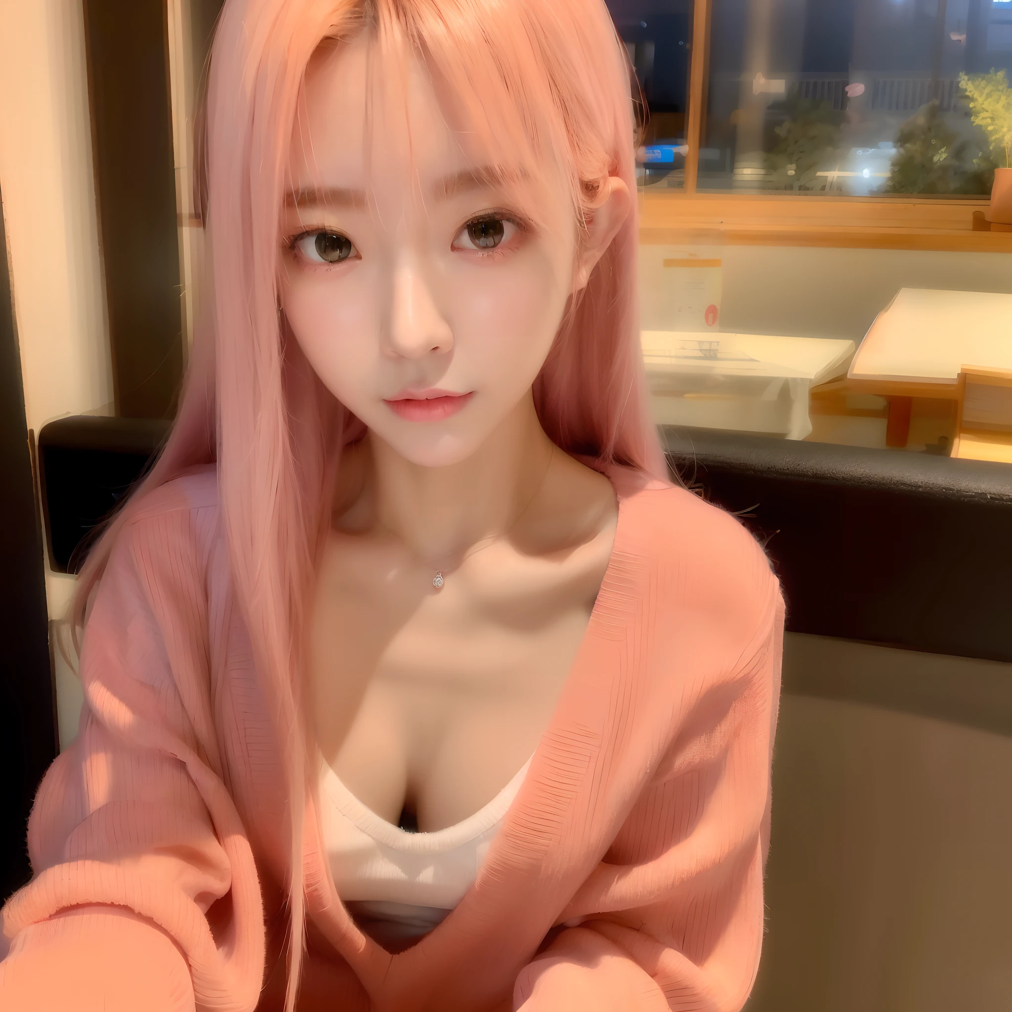 RAW, 1girl, solo, colorful, (masterpiece, best quality:1.3), (absurdres:1.3), walking, holding Luxury handbag, (detailed skin:1.3, detail face:1.3), from above, looking at viewer, sharp focus , Delicate, (Korean beauties, Korean Mixed Race:1.3), (mature women:1.2), (tits huge:1.4, thick-thighs:1.2, narrow:1.1), bright smile, (larger_Ojo:1.2, brown_Ojo), red_eyeshadow, pink lips, (Straight hair), viewer, (V-neck sweater, Denim empty pants:1.2), park, English text, natta, (cleavage), open_blazer,