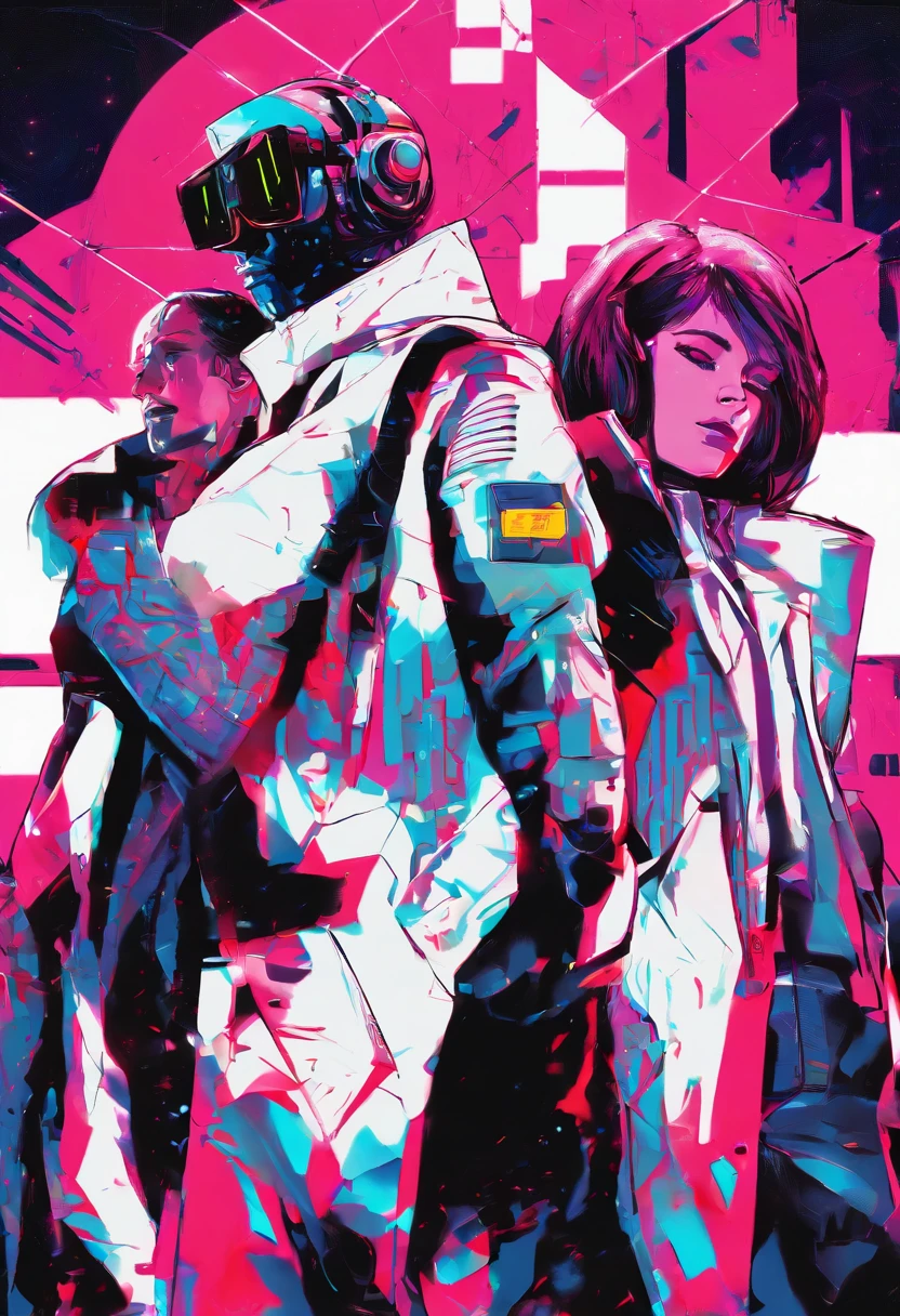 Scientists in science coats turn their backs to us,looking at the stars,hard core,Technologie,Red monochrome,USSR Poster,urss,Communism