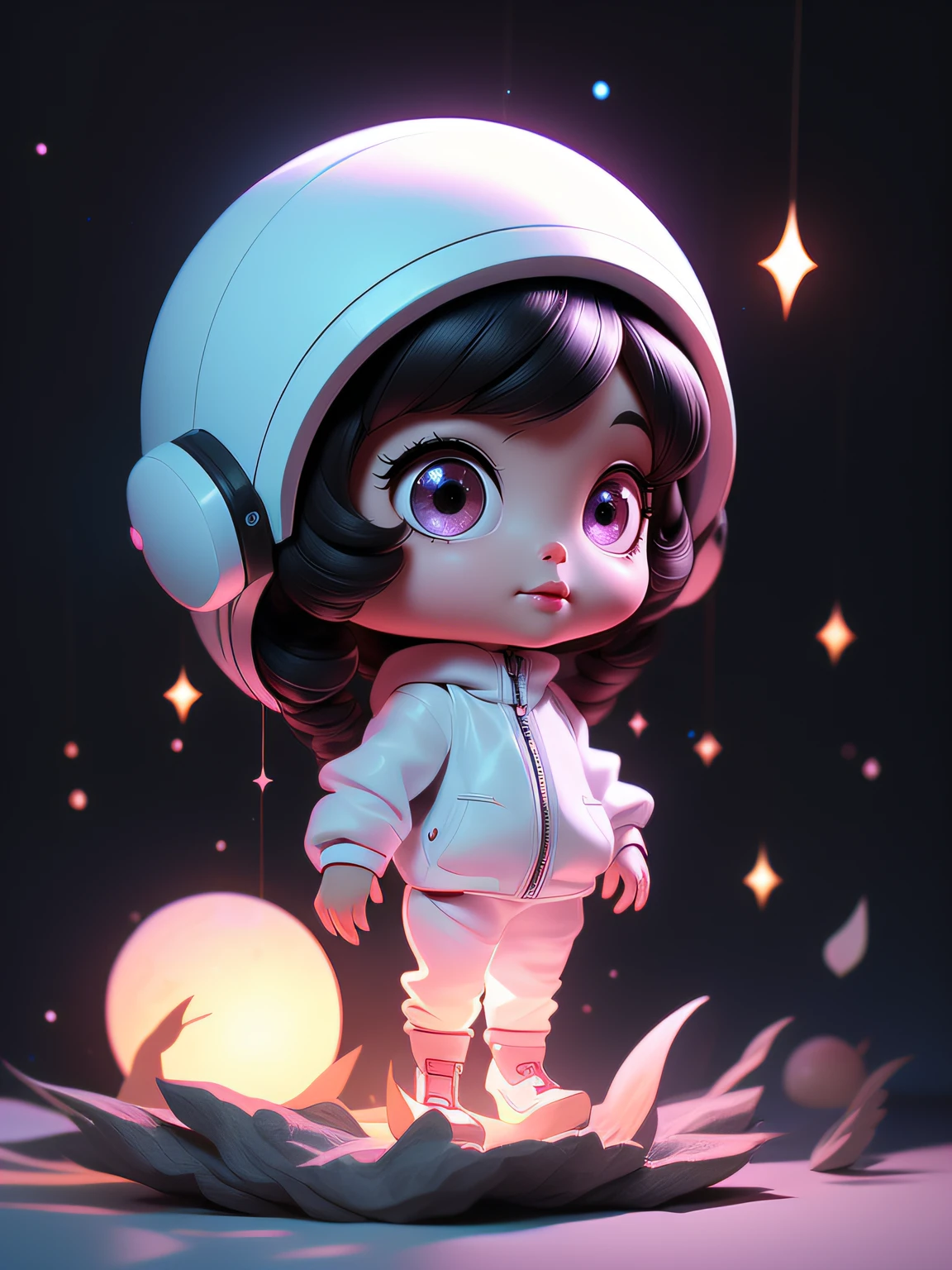 fully body photo，Beautiful female alien，Small and cute，Wearing a black and white mech ，Big cute eyes，dreamy glow，Ren，White background，globalillumination，Ray traching，hdr，The rendering is not realistic，reasonable design，high detal，tmasterpiece，Best quality at best，hyper HD，cinmatic lighting），Translucent ethereal aliens