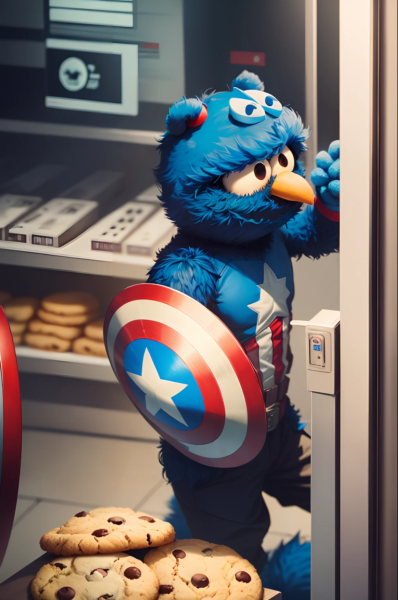 Cookie Monster, bank robbery, Captain America, cctv footage