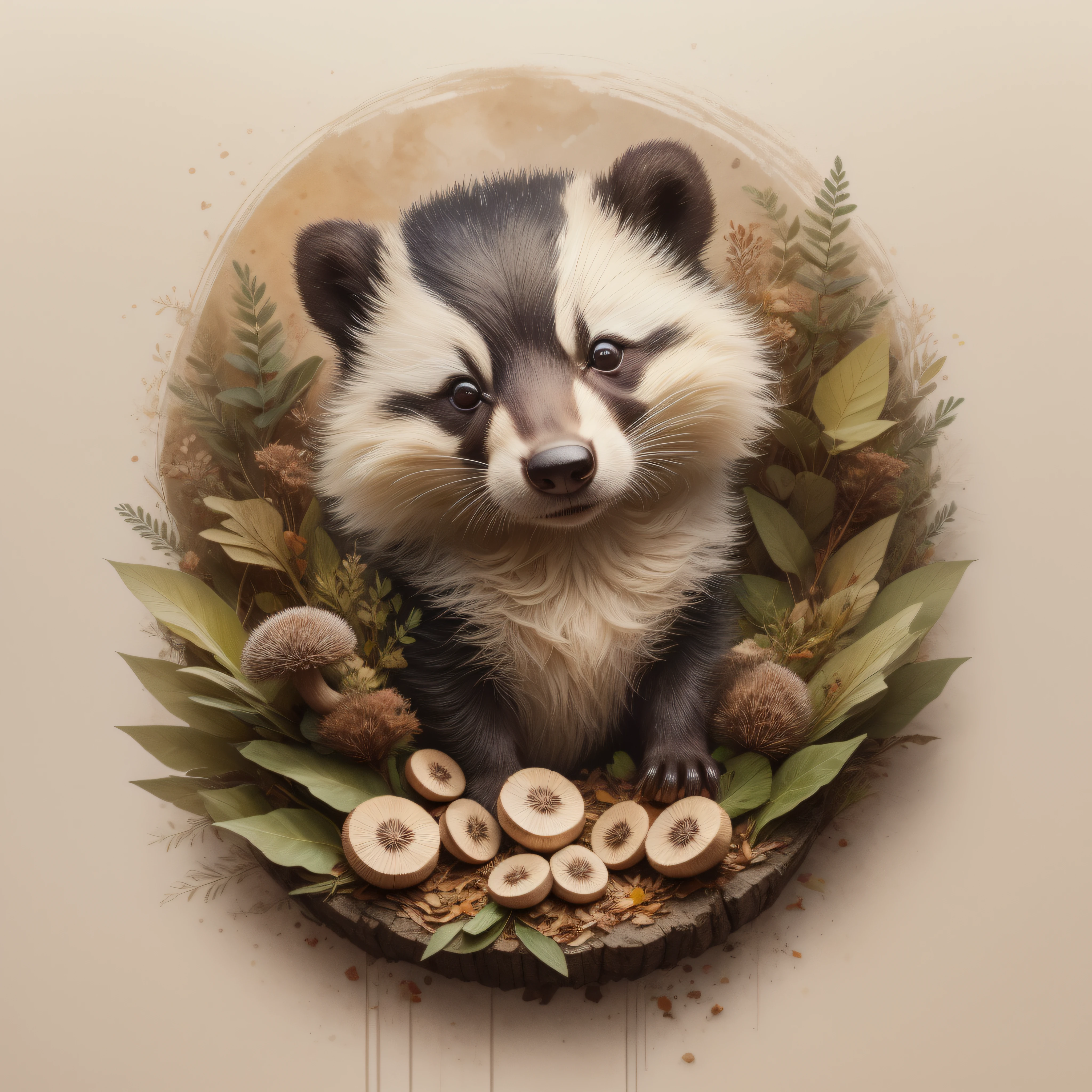 There's a badger sleeping on a pile of leaves and mushrooms, Whimsical Badger,Ethereal Hedgehog, por Jeka Kemp, Beautiful autumn spirit, autumn, por Andrée Ruellan, Zorros, Cute badger, por Caroline Chariot-Dayez, Animal Badger, Teniente Zofia Stryjenska, El encantador tejon, Inspirado en Nicoletta Ceccoli