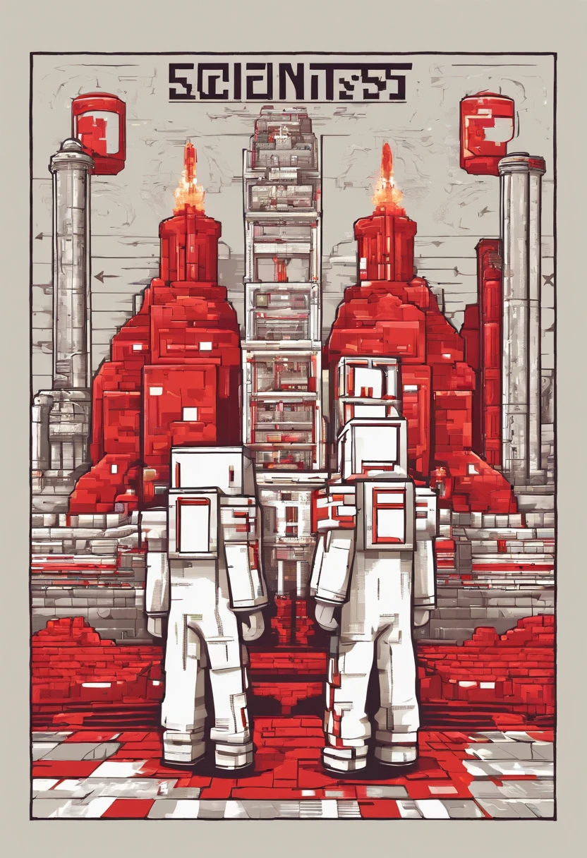 Scientists in science coats turn their backs to us，looking at the stars，hard core，Technologie，Red monochrome,USSR Poster,urss,Communism