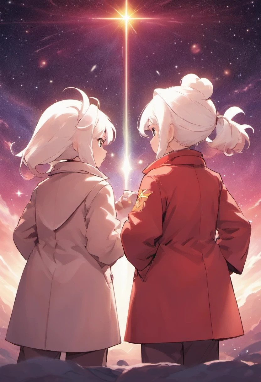 Scientists in science coats turn their backs to us,looking at the stars,hard core,Technologie,Red monochrome,USSR Poster,urss,Communism