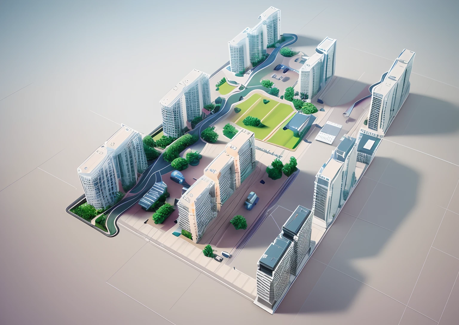 , complex 3 d render, Complex 3 D rendering, isometric 3d render, isometric aerial view, isometric perspective view, architectural 3 d render, iso-distance view!!!!, conceito, architecture render, barycentric subdivision, 3d isometric, 3 d isometric, architectural render,Keep the line art,Generate traffic roads around you