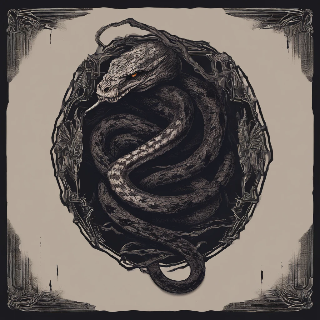 T-shirt design, Generate Genshin Snake Themed Streetwear Vintage Shop Logo Design Ideas. Logo、It is necessary to effectively incorporate the snake as a central element, Symbolizes mystery, Edginess, Styles that don't include people.