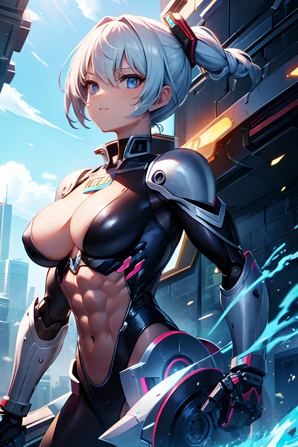 Mechanical girl, robot, muscular, abs