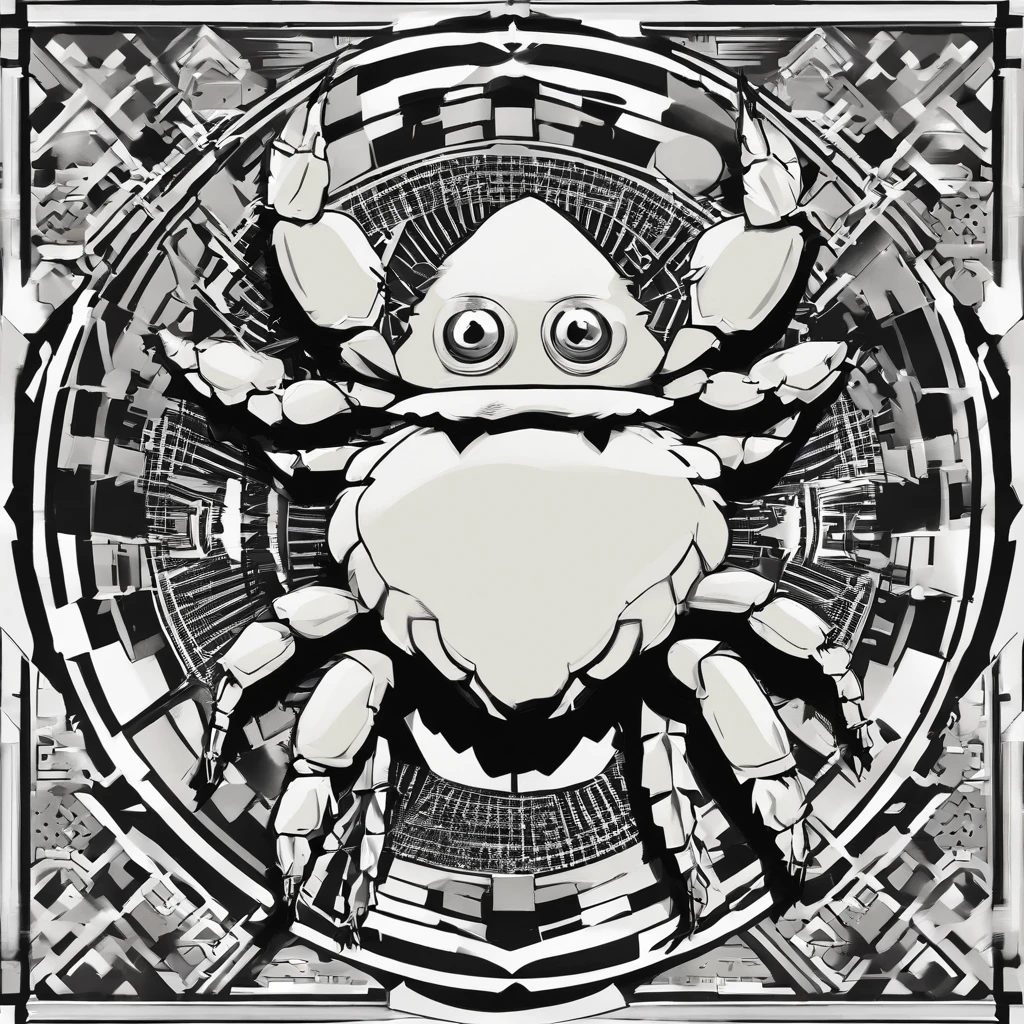 Hairy crab logo，Black and white background，The black and blue photo was taken by Flickl