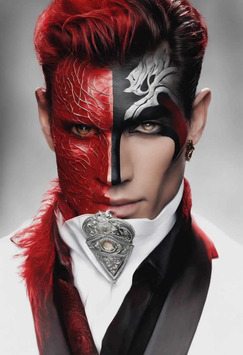um close up de uma pessoa com um fundo vermelho, cara bonito na arte, Neo Estilo Preto, Neo Estilo Preto, com olhos vermelhos brilhantes, Neo Preto, his eyes are red and glowing, he's very menacing and evil, olhos vermelhos afiados, com olhos vermelhos brilhantes