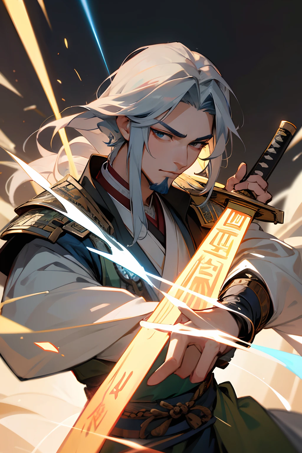 high high quality,tmasterpiece,Ancient Chinese men, zhao yun,Young General,wide chin, Delicate jawline, Handsome, Male Hanfu, cabelos preto e longos,Generals,Beard,murderous, Three Kingdoms characters, chainmail, General A,Armour,Be in spirits,Fierce,warriors,arma, Handsome man, Ancient Chinese male, Down,Brocade,Majesty,Fierce,Handsome, full bodyesbian,Blue Rainbow Sword,Bright silver gun,Ancient rulers, Military general, armour, Face HD, wisdom, Delicate Face Portrayal,A masterpiece,Delicate portrayal of facial features,Delicate hair portrayal,Delicate eye portrayal,4k画质,Dingdall effect,intricate detailed clothes,dynamic angle