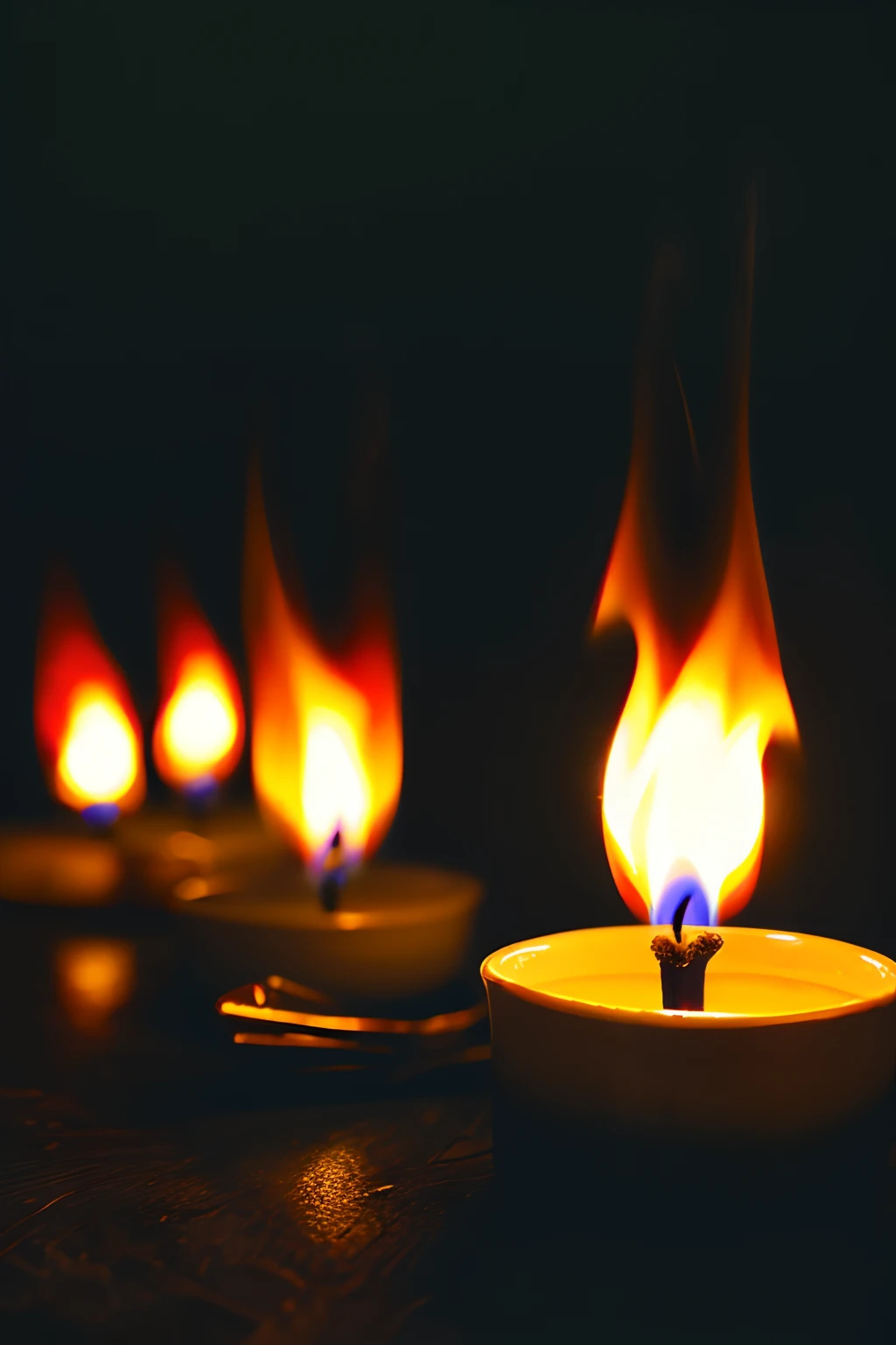 Realistic、hiquality、Multiple candles of different colors、The fire is lit、dark backgrounds
