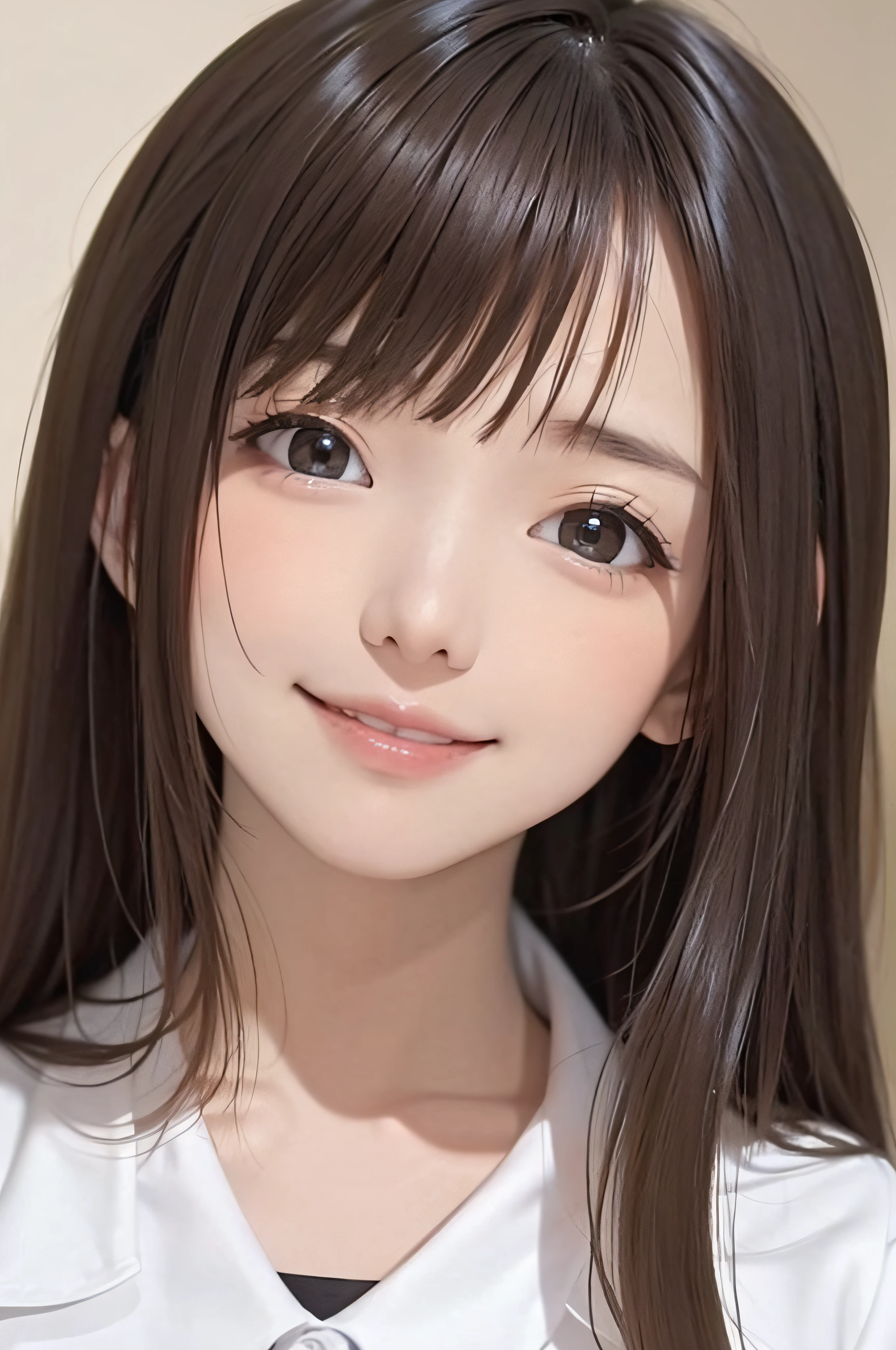 (Background white、White background、The background is all white)、17 age、brown haired、beautidful eyes、real looking skin、hi-school girl、a sailor suit、small tits、(8K、masterpiece)、(reallistic、Photorealsitic)、top-quality、ighly detailed、The ultra-detailliert、Beautie、cute little、japanes、Idol、a smile、ssmile、Close-up portrait、Healthy face