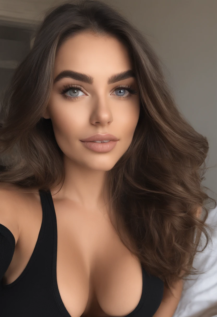 Arafed woman with tank top and donkey panties, fille Sexey aux yeux bruns, Portrait Sophie Mudd, cheveux bruns et grands yeux, selfie of a young woman, Yeux de chambre, Violet Myers, sans maquillage, maquillage naturel, looking straight at camera, Visage avec Artgram, Maquillage subtil, Superbe photo du corps entier, dans la chambre, clivage, tits, ass, Sexey, Sexe, levrette, position Sexee,