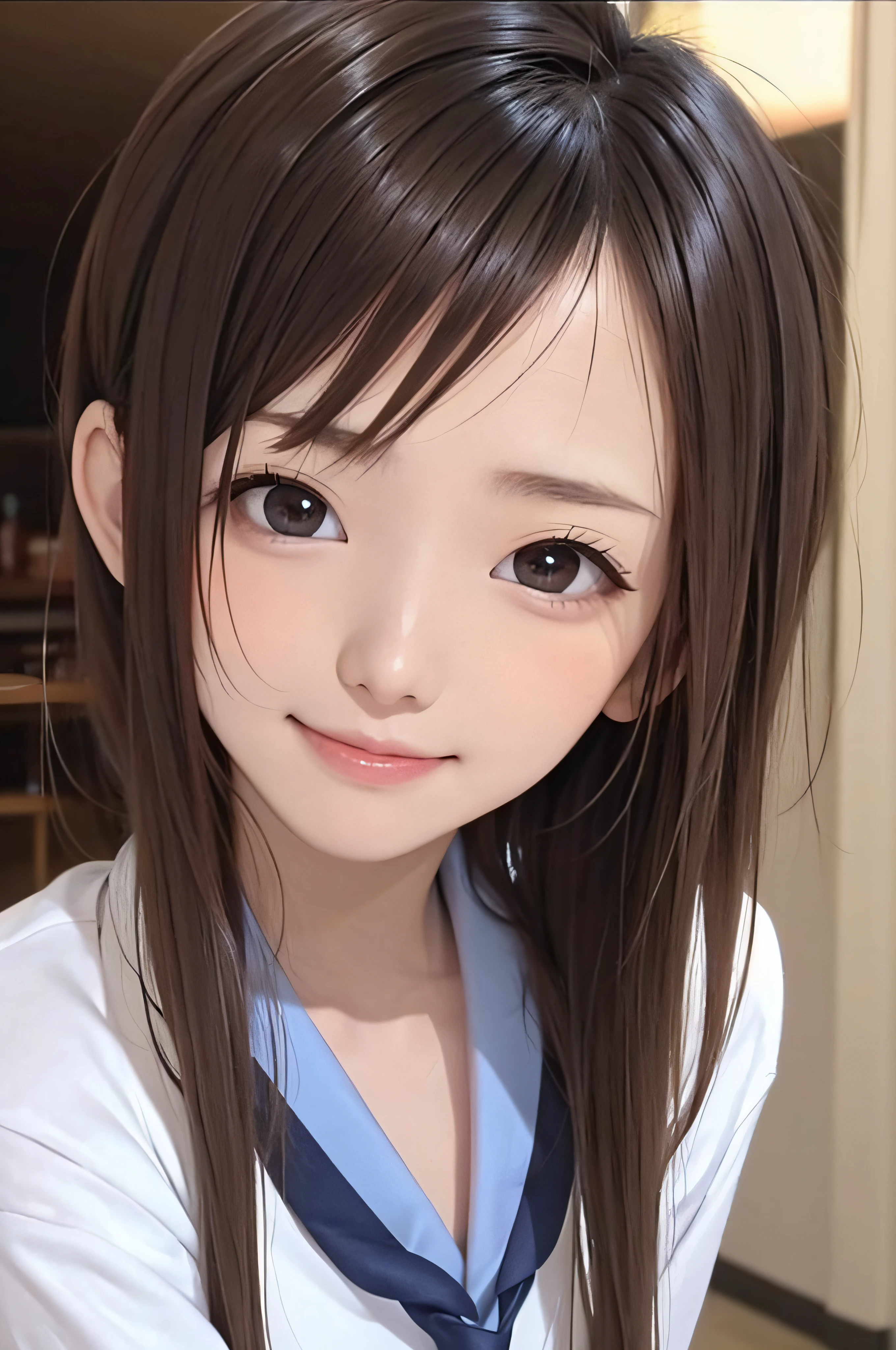 (Background white、White background、The background is all white)、17 age、brown haired、beautidful eyes、real looking skin、hi-school girl、a sailor suit、small tits、(8K、​masterpiece)、(reallistic、Photorealsitic)、top-quality、ighly detailed、The ultra-detailliert、Beautie、cute little、japanes、Idol、a smile、ssmile、Close-up portrait、Healthy face