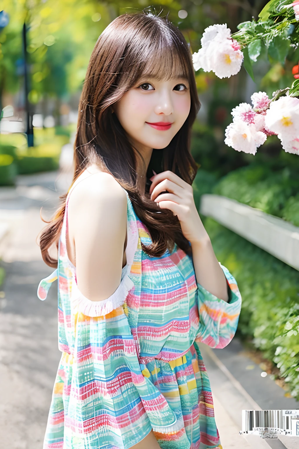 Masterpiece, Best quality, spring outfit, Colorful hair, Outdoor, MagazineCover ,Upper body,
