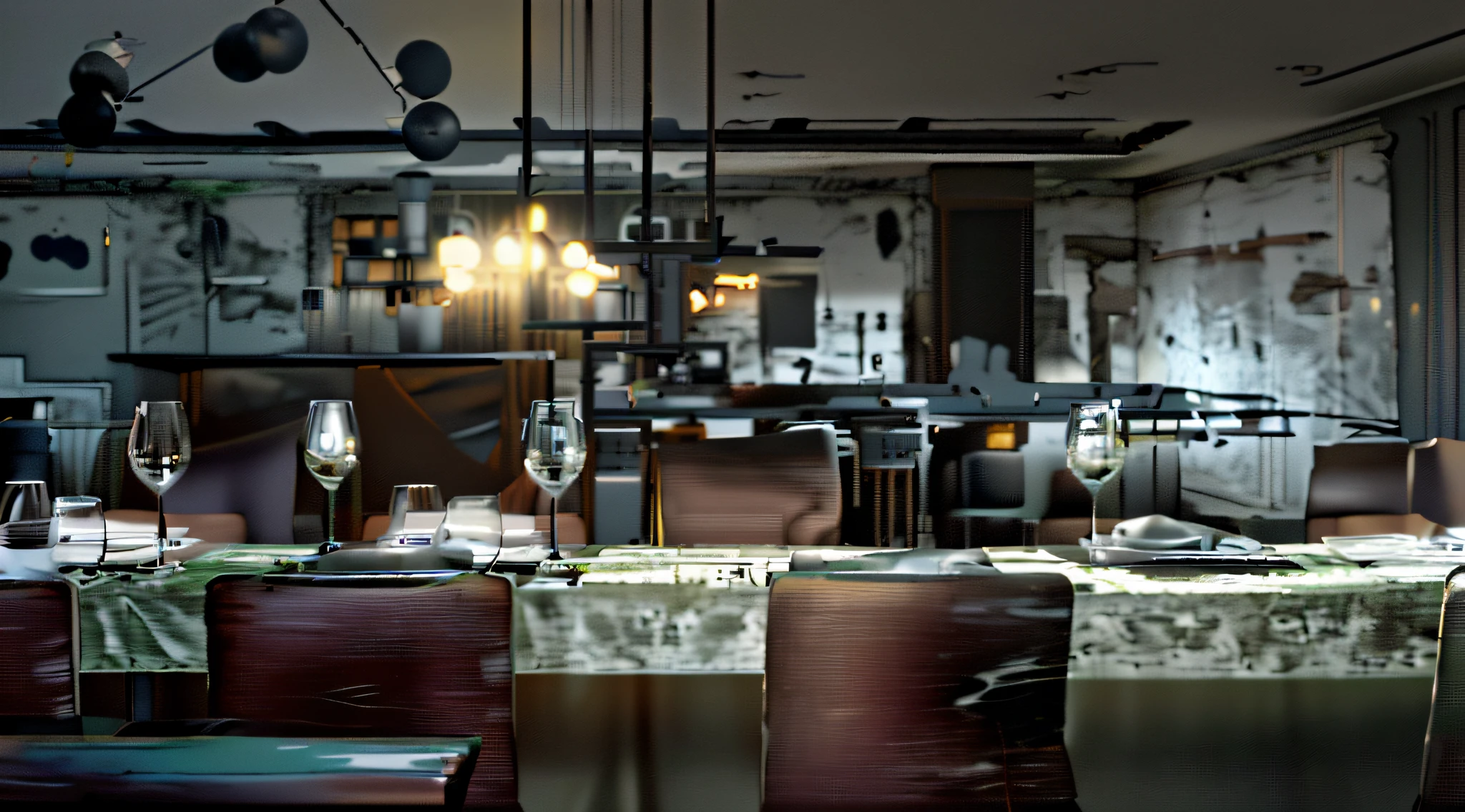 best quality,4k,8k,highres,masterpiece:1.2,ultra-detailed,realistic:1.37,dark,abandoned restaurant,dusty atmosphere,cracked walls,broken windows,desolate,lonely,deserted tables,empty chairs,forgotten,creepy,tangled cobwebs,dilapidated ceiling,old-fashioned curtains,shadowy corners,decaying furniture,mysterious,eerie,haunting,ghostly,lonely figure sitting in the corner,moody lighting,gloomy,spooky,weathered floorboards,strange noises,mismatched cutlery,signs of decay and neglect,stained tablecloths,vintage decor,peeling wallpaper,filthy dishes,paint peeling off the walls.