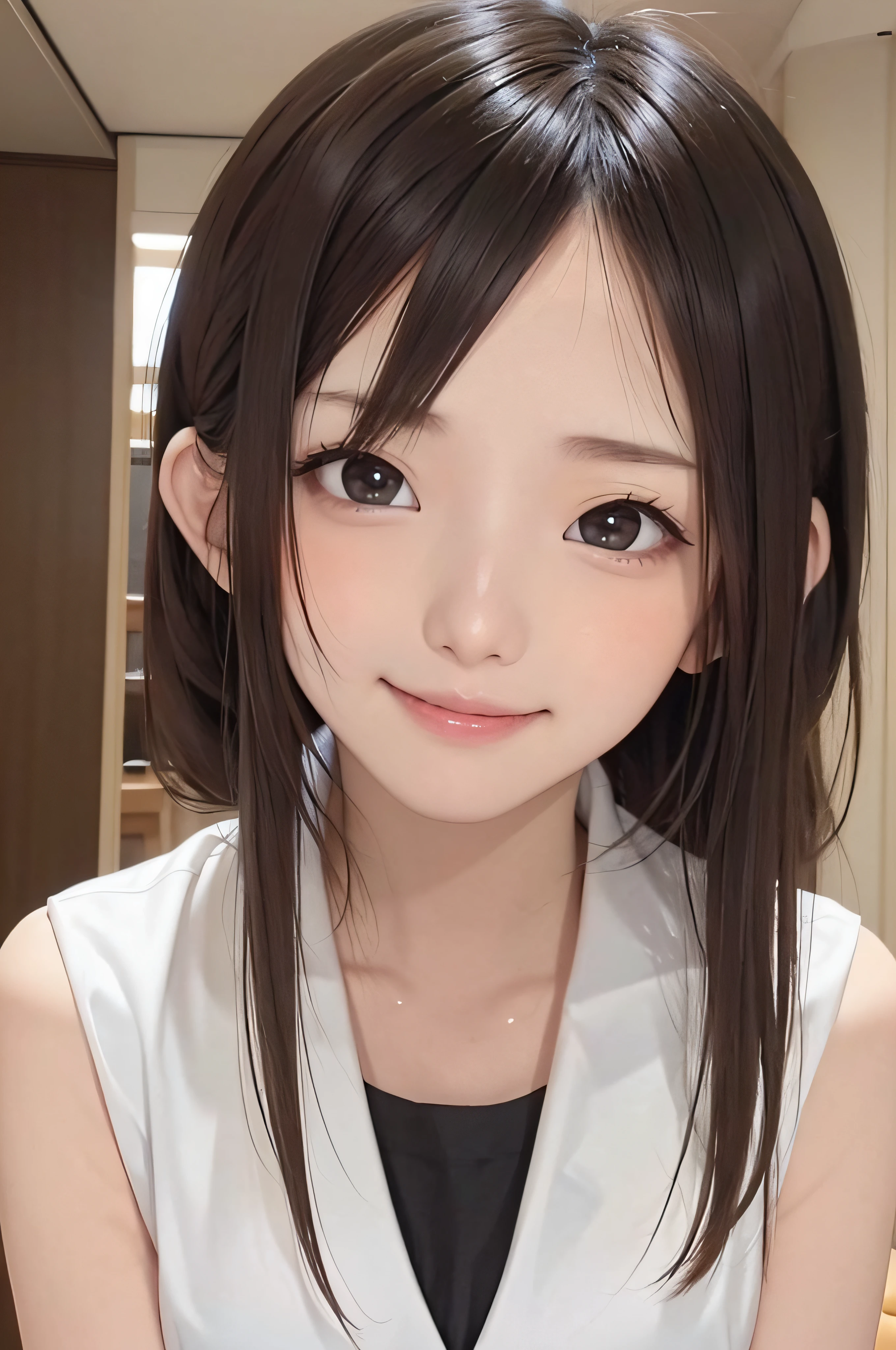 (Background white、White background、The background is all white)、、brown haired、beautidful eyes、real looking skin、hi-school girl、a sailor suit、small tits、(8K、masterpiece)、(reallistic、Photorealsitic)、top-quality、ighly detailed、The ultra-detailliert、Beautie、cute little、japanes、Idol、a smile、ssmile、Close-up portrait、Healthy face