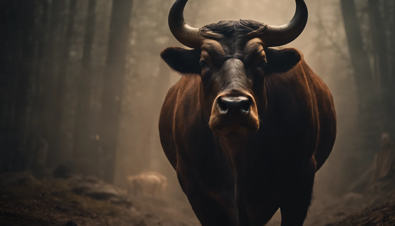 Photorealistic image of minotaur. a man with head of a bull.