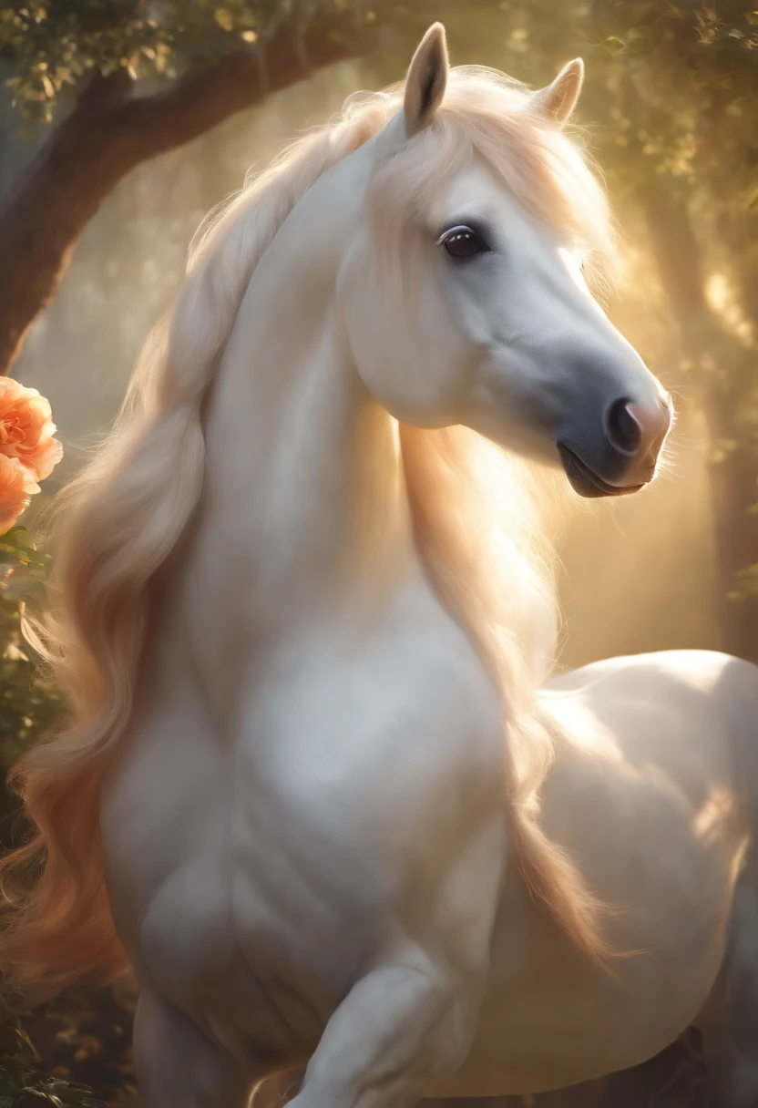 (best quality,4k,8k,highres,masterpiece:1.2),ultra-detailed,(realistic,photorealistic,photo-realistic:1.37),Rarity (white unicorn) and Applejack (orange earth pony) with tails in the air from My Little Pony, beautiful detailed eyes,beautiful detailed lips,extremely detailed eyes and face,longeyelashes,2 girls,soft pastel rendering,evocative lighting,whimsical background,majestic garden,brilliant colors,flowing manes,muscular bodies,harmonious poses,playful expressions,fantasy world,detailed individual hair strands,shimmering details,magical aura,sparkling elements,emotions captured,full view from behind,fluffy tails,delicate highlights and shadows,enchanted atmosphere,cartoon-inspired style,dynamic composition,expressive tail movements,graceful elegance,subtle natural breeze,joyful scene,friendship bond,contrasting colors,ethereal ambiance,grazing sunlight,playful mood,serene and peaceful surroundings,lively atmosphere,skilled craftsmanship,wholesome and heartwarming,nostalgic touch