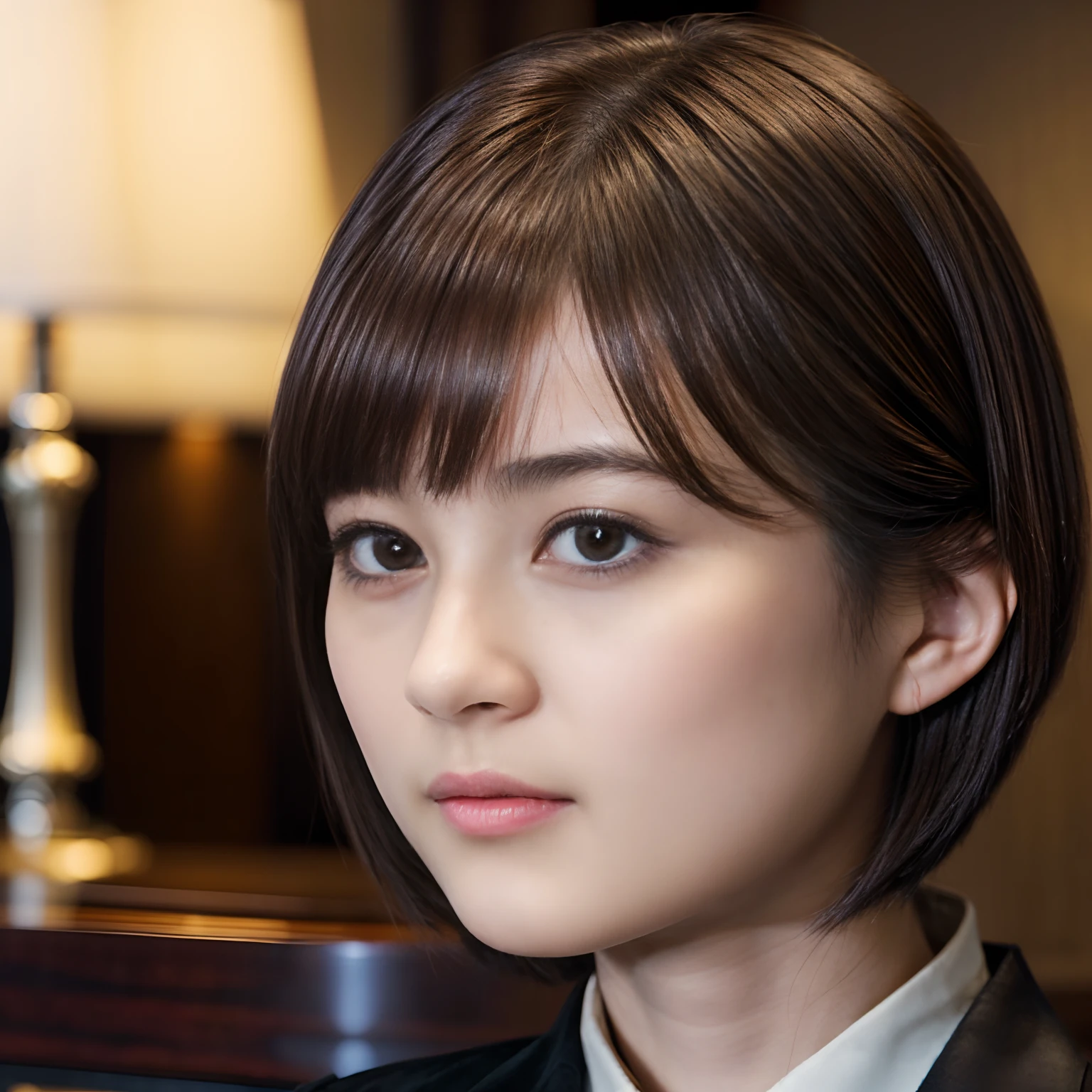 48
(An 18-year-old woman), (A hyper-realistic), (Masterpiece), Short Bob Cut, Concierge at the hotel reception, Gentle expression