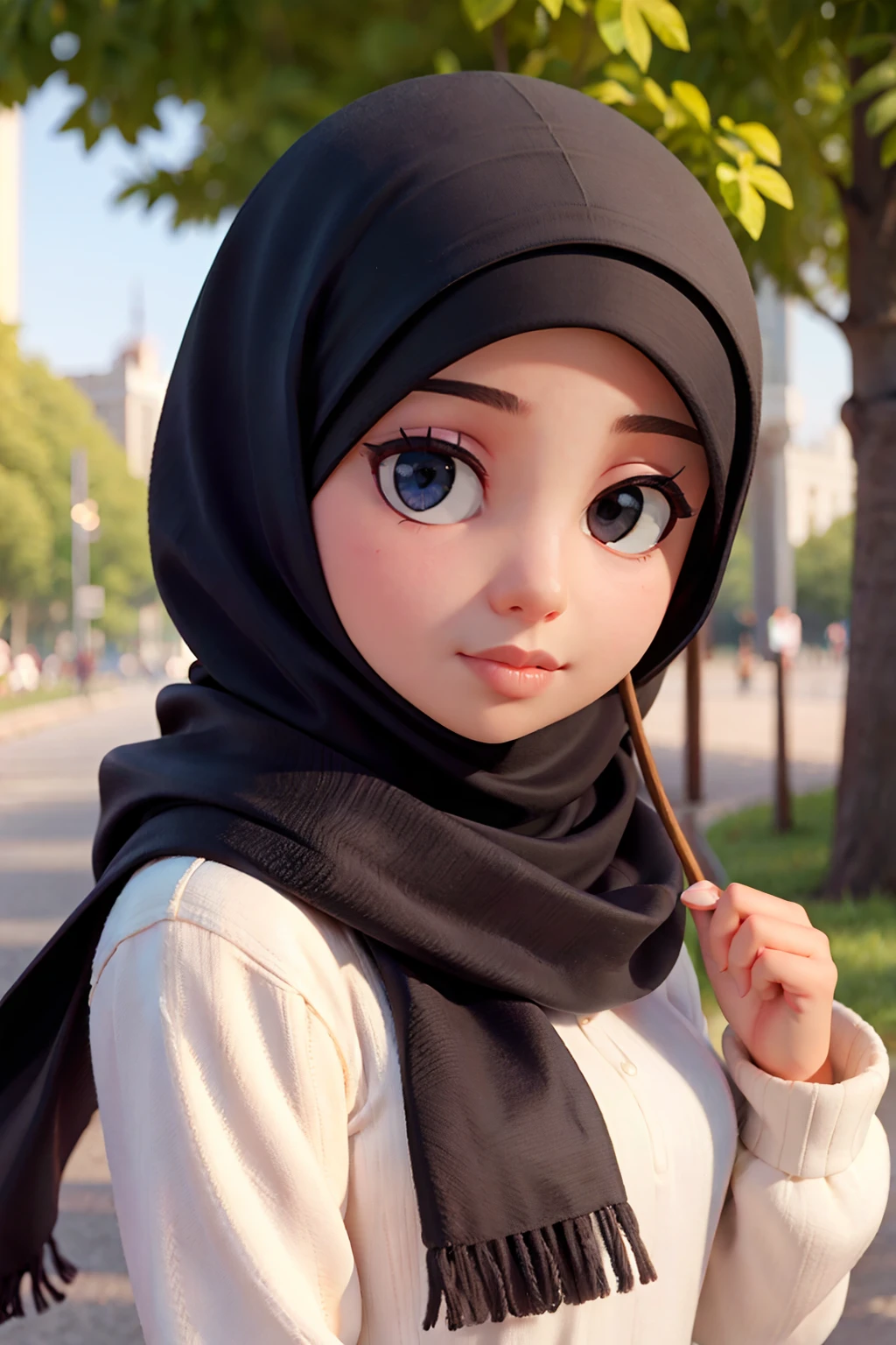 muslim young woman and a scarf at the park, instagram, hijab, protrait, picture, close up potrait, solo, casual