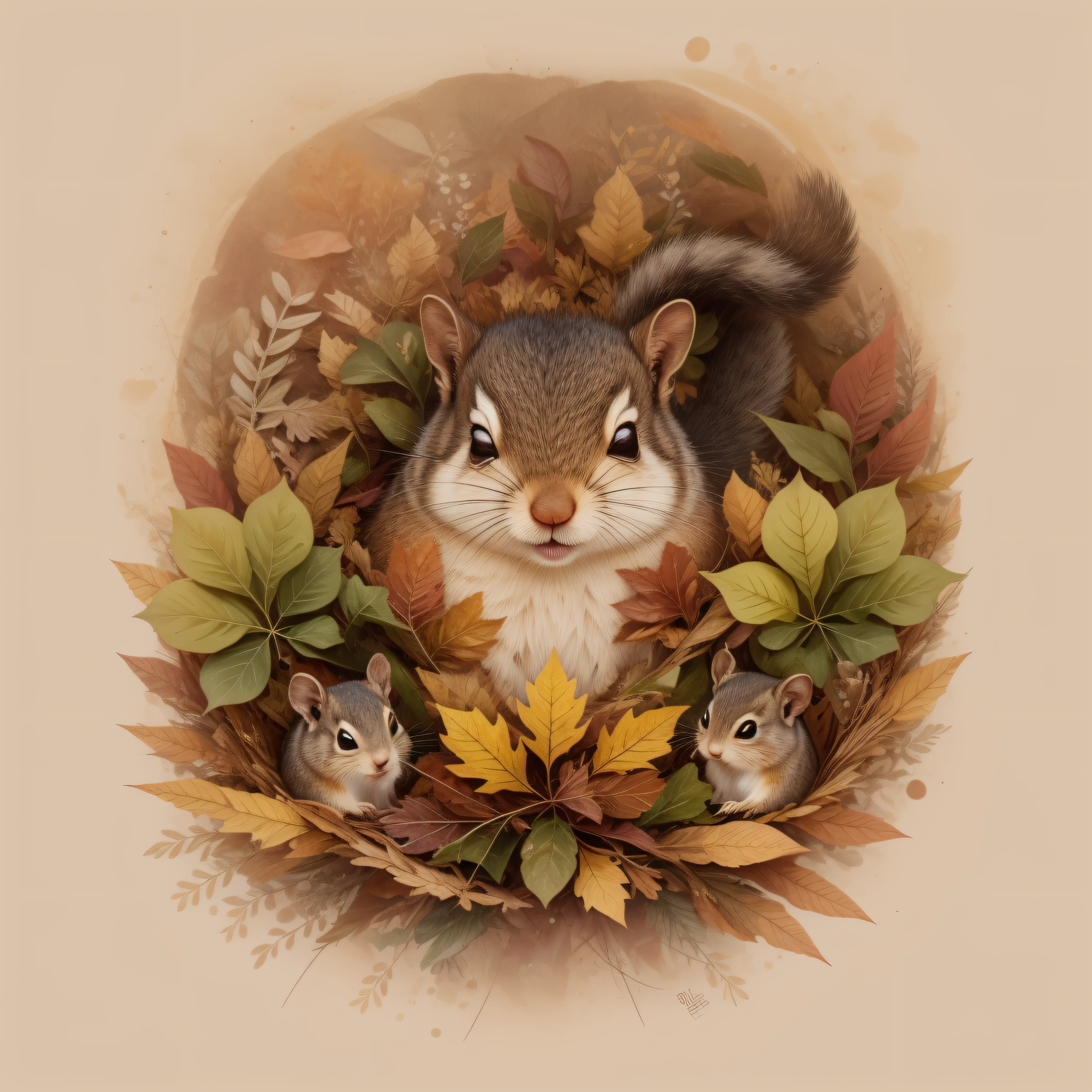 There's a squirrel sleeping on a pile of leaves and mushrooms, ardilla caprichoso,ardilla, por Jeka Kemp, Beautiful autumn spirit, autumn, por Andrée Ruellan, ardilla, por Caroline Chariot-Dayez, ardilla animal, Teniente Zofia Stryjenska, El encantadora ardilla, Inspirado en Nicoletta Ceccoli
