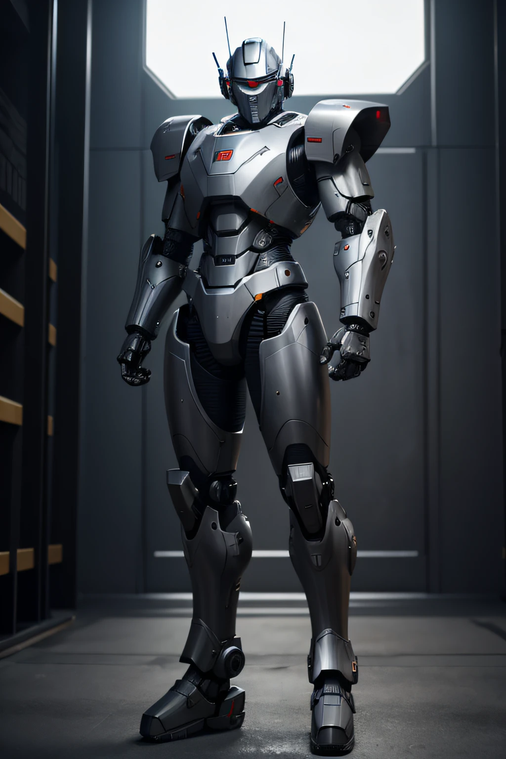 Commander robot of the mechanical empire The whole body feels like wearing Western armor Gray is the basis The face is also a machine Standing and full body