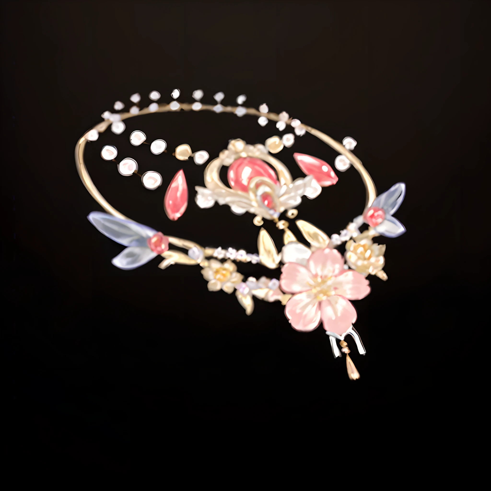ultraclear,Superb details,Ultimate detail,Exquisite jewelry,Close-up of gemstones and flowers, Delicate and ornate enthronement decorative necklace, Gorgeous décor, Gorgeous necklace, Ultra realistic fantasy necklace, Gorgeous necklace Delicate gold necklace, ancient chinese ornate, The necklace is of high quality, Qing dynasty, Gorgeous metal gold necklace,Pair it with a beautifully decorated necklace