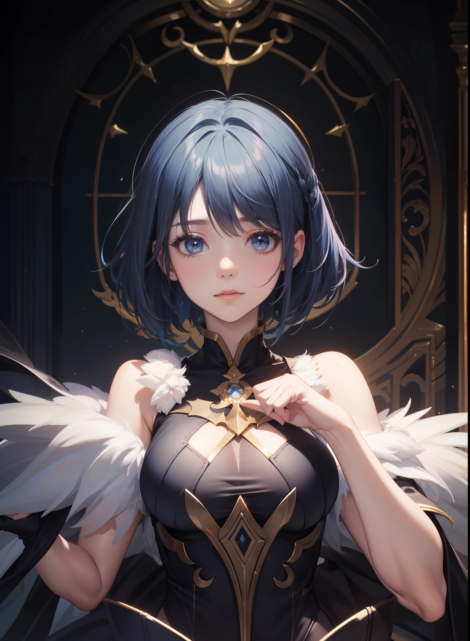 ((Masterpiece, Highest quality)), Detailed face, CharacterDesignSheet, full bodyesbian, Full of details,, Highly detailed, Depth, Many parts,Beautiful paladin girl,Holding a shield,Extremely beautiful,High Balance, Natural light, Lace,lacepantyhose,starrysky,Star blue hair,hentail realism, shadowing,character sheets, reference sheet, Standing painting, 8K, Super detail, 1080p, Women's HD,Slim,femele, 16k, A high resolution, Best quality, High quality, Anatomically correct, Masterpiece, ccurate, hyper HD,As graceful as a swan,unreal-engine, Ghibli-like colors, anime big breast, Standing painting, angle of view,Yarn skirt,ssee-through,blackstockings