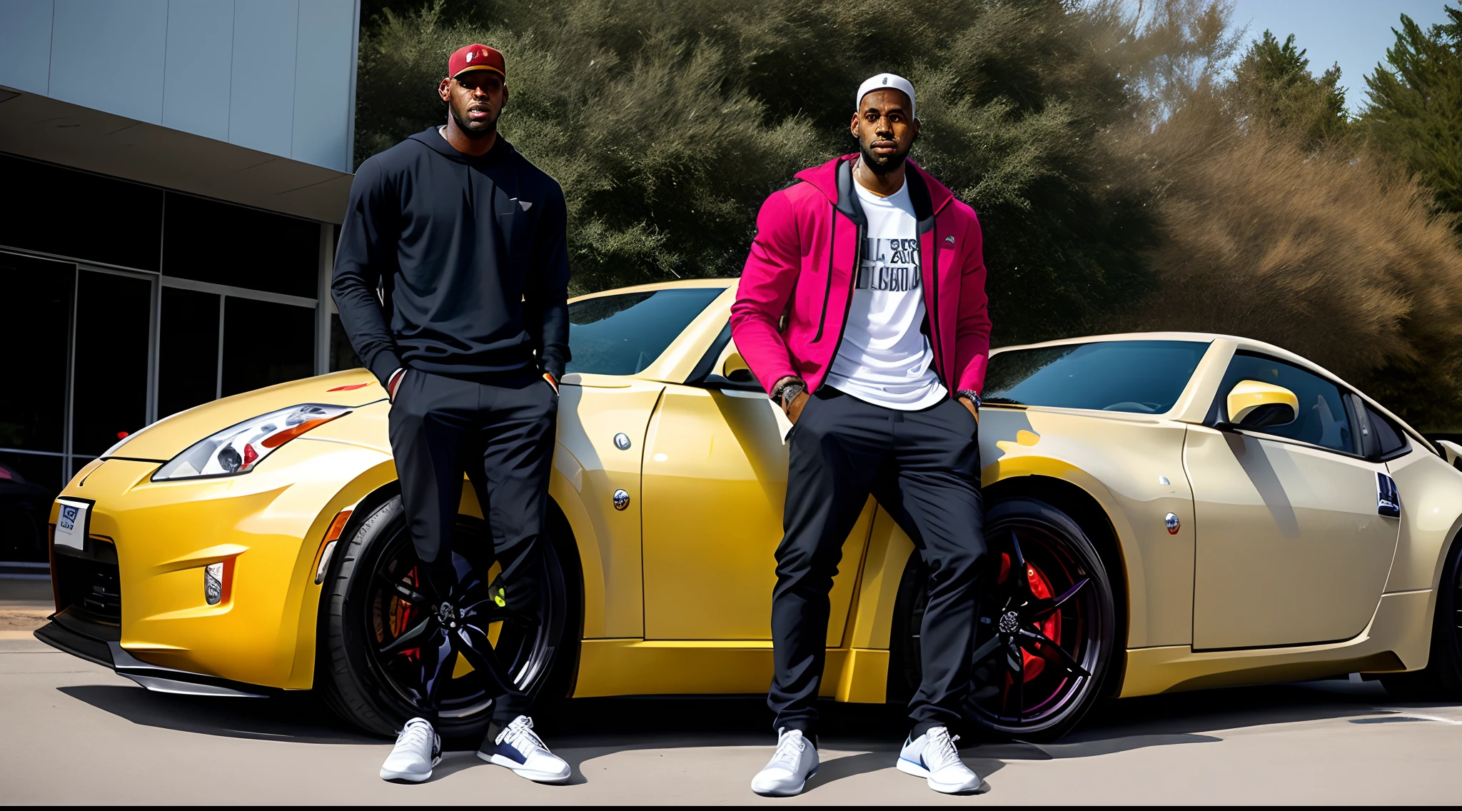 Lebron James next to a Nissan 350z