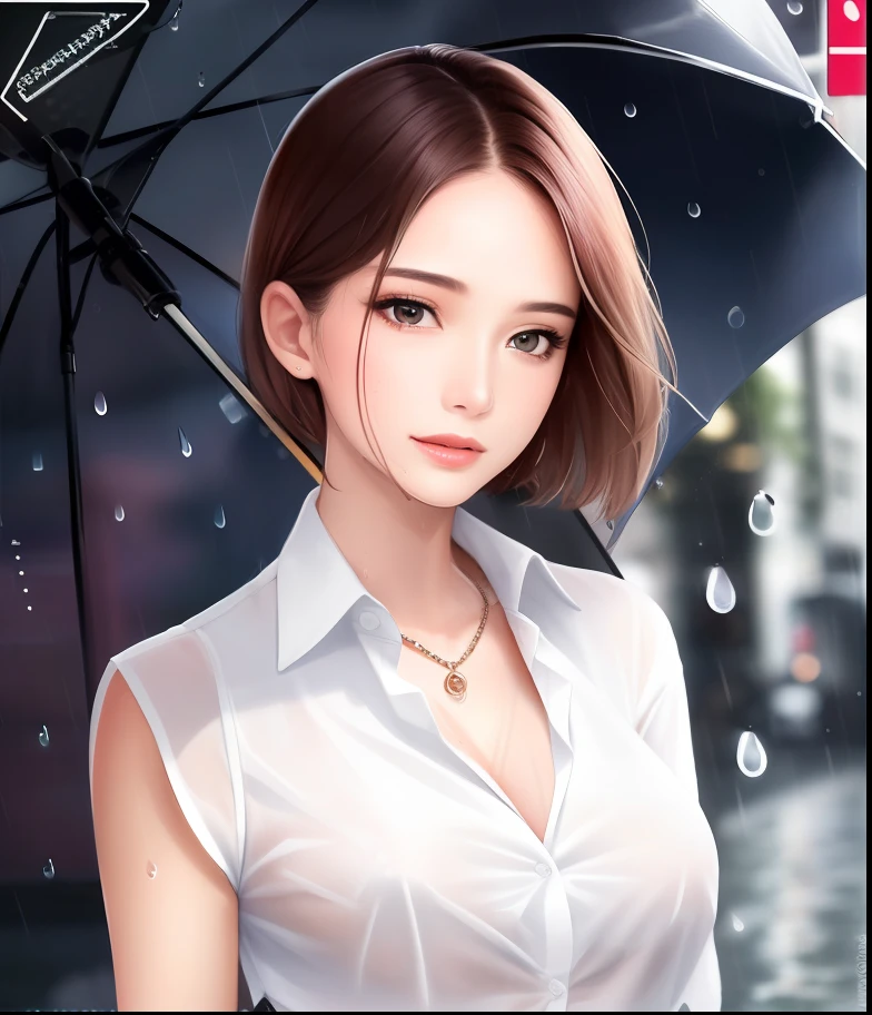 ((highest quality, 8k, masterpiece:1.3)), concentrated: 1.2, Perfect body beauty: 1.4, Hips: 1.2, ((Short layered haircuts, chest: 1.2)), (Wet clothes: 1.1), (rain, street:1.3), long cardigan、Silk bandeau dress: 1.1, Highly detailed face and skin texture, Beautiful Eyes, double eyelid, Whitening skin, Long Hair, (shut up: 1.3), smile