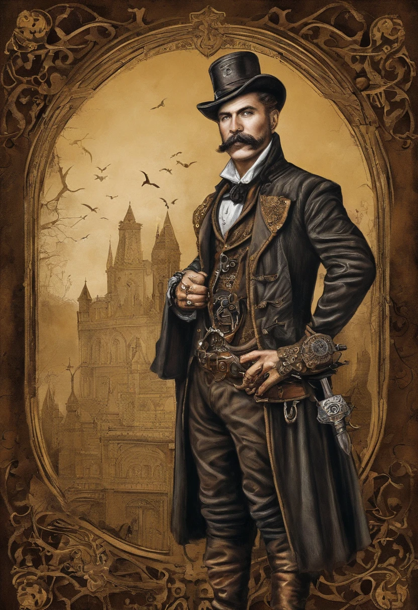 Je souhaite un vampire avec des oreilles un peu pointues. He has a fierce expression on his face. Il lui fait des yeux jaunes, et des cheveaux longs, Black & Braided. He must wear a medieval mercenary outfit and an axe in his hand. He must be standing in a dark and ominous wood.