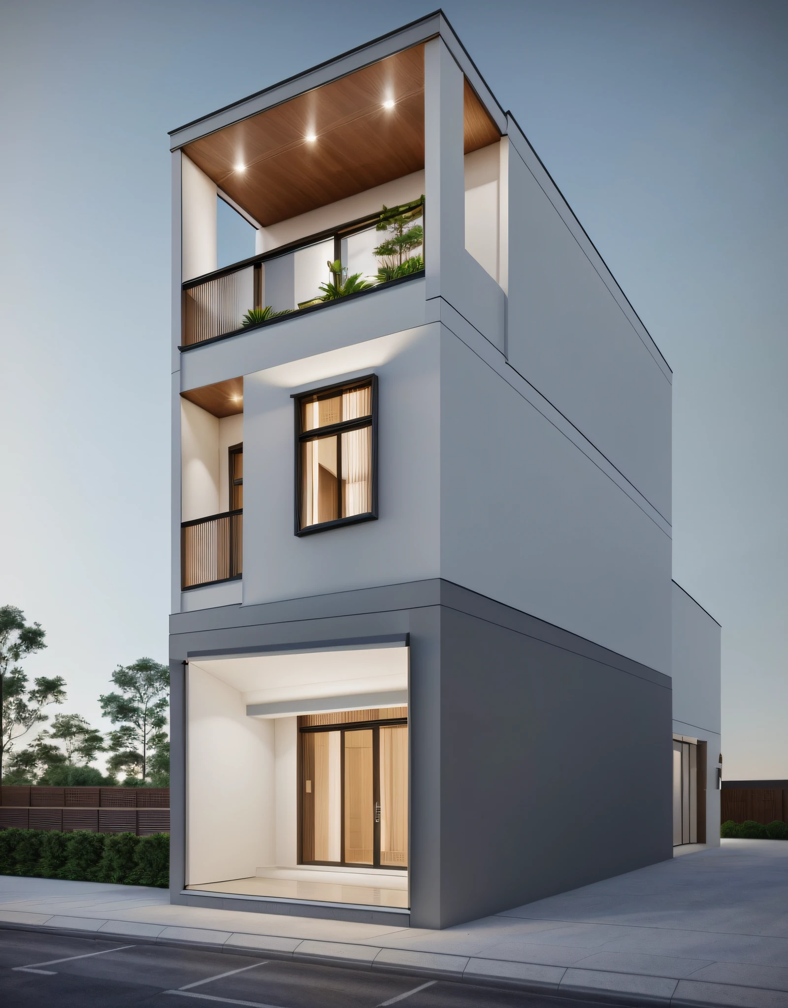 rendering of a modern residential townhouse, professional render, wide angle exterior 2023, highly detailed render, high quality rendering, realistic render, architectural render, high-quality render, detailed rendering, hyper-realistic render, hyper - realistic render, very realistic 3 d render, high render, realistic rendering, very realistic render