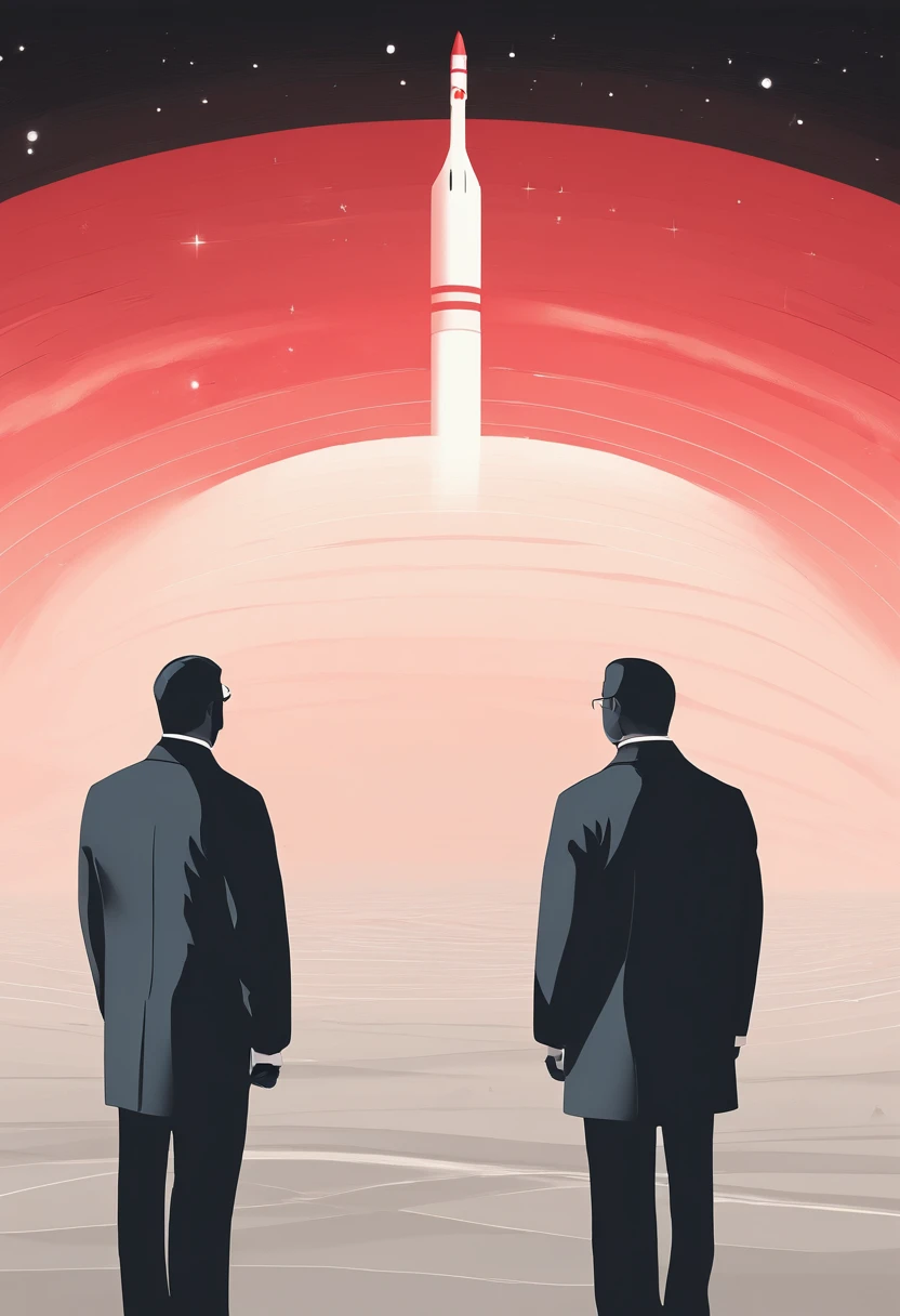 Scientists in science coats turn their backs to us，looking at the stars，hard core，Technologie，Red monochrome,USSR Poster,urss,Communism