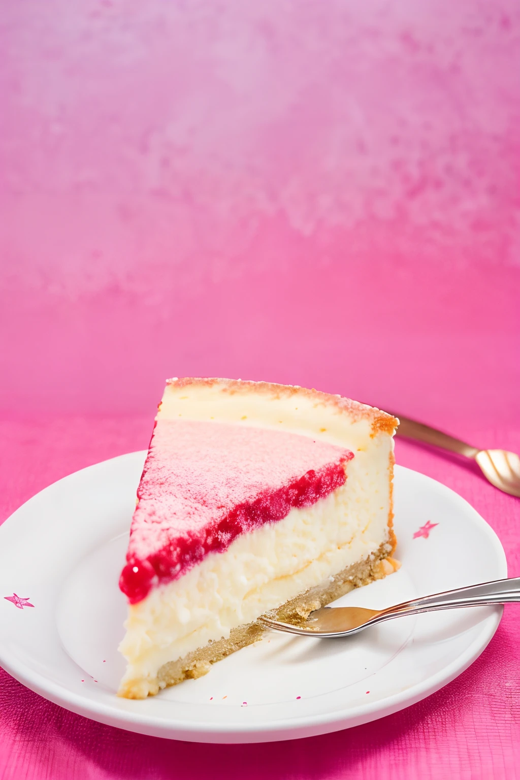 Delicious Cheese Cake, vibrant color, studio photography, ornament, creamy, pastel color, slice of cake