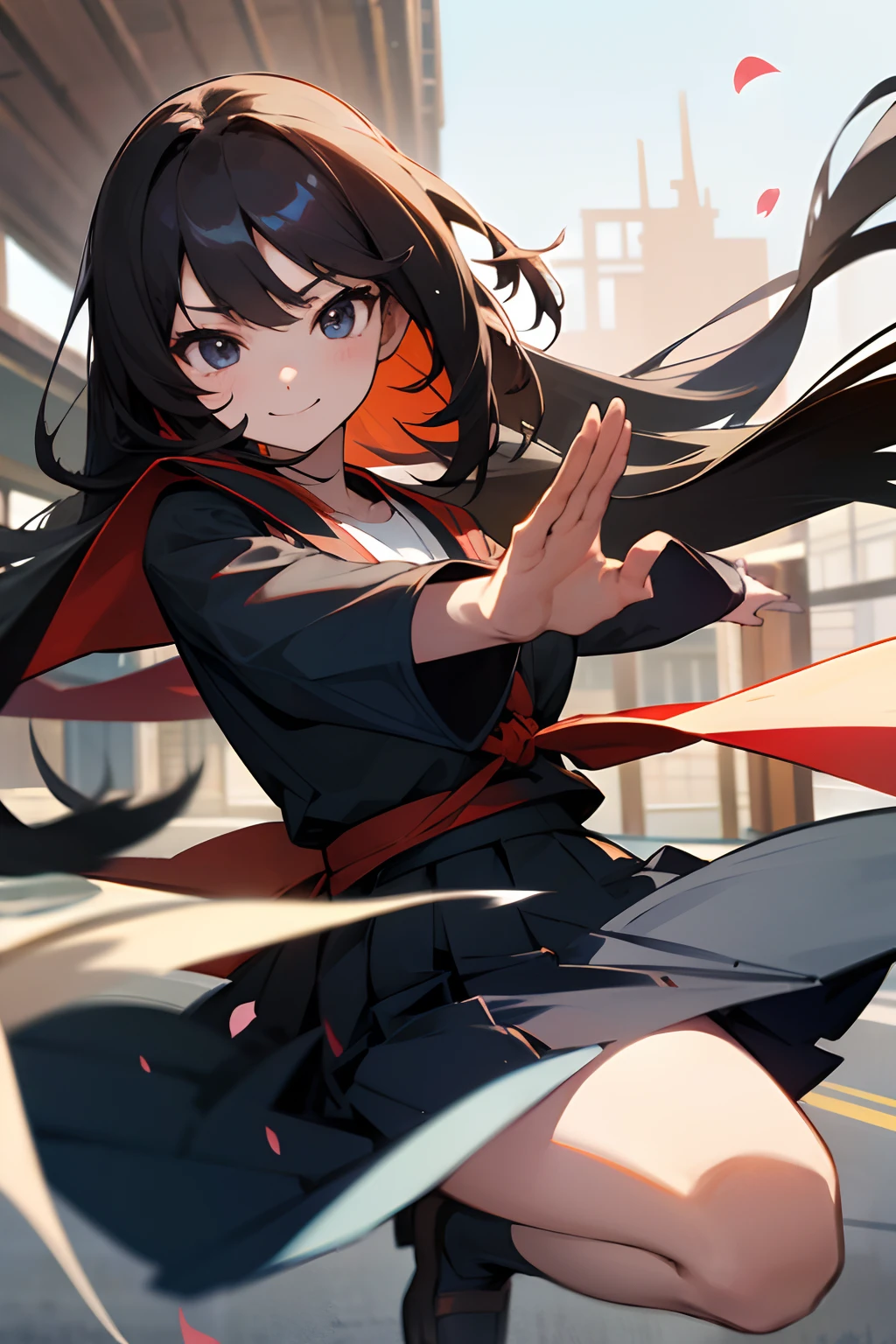 Run at full speed、ninjartist、Beautiful long hair、School route、校服、Japan townscape、a smile、prety woman、a small face、High school students、high-level image quality、Beautiful skin、A dark-haired、Black eye