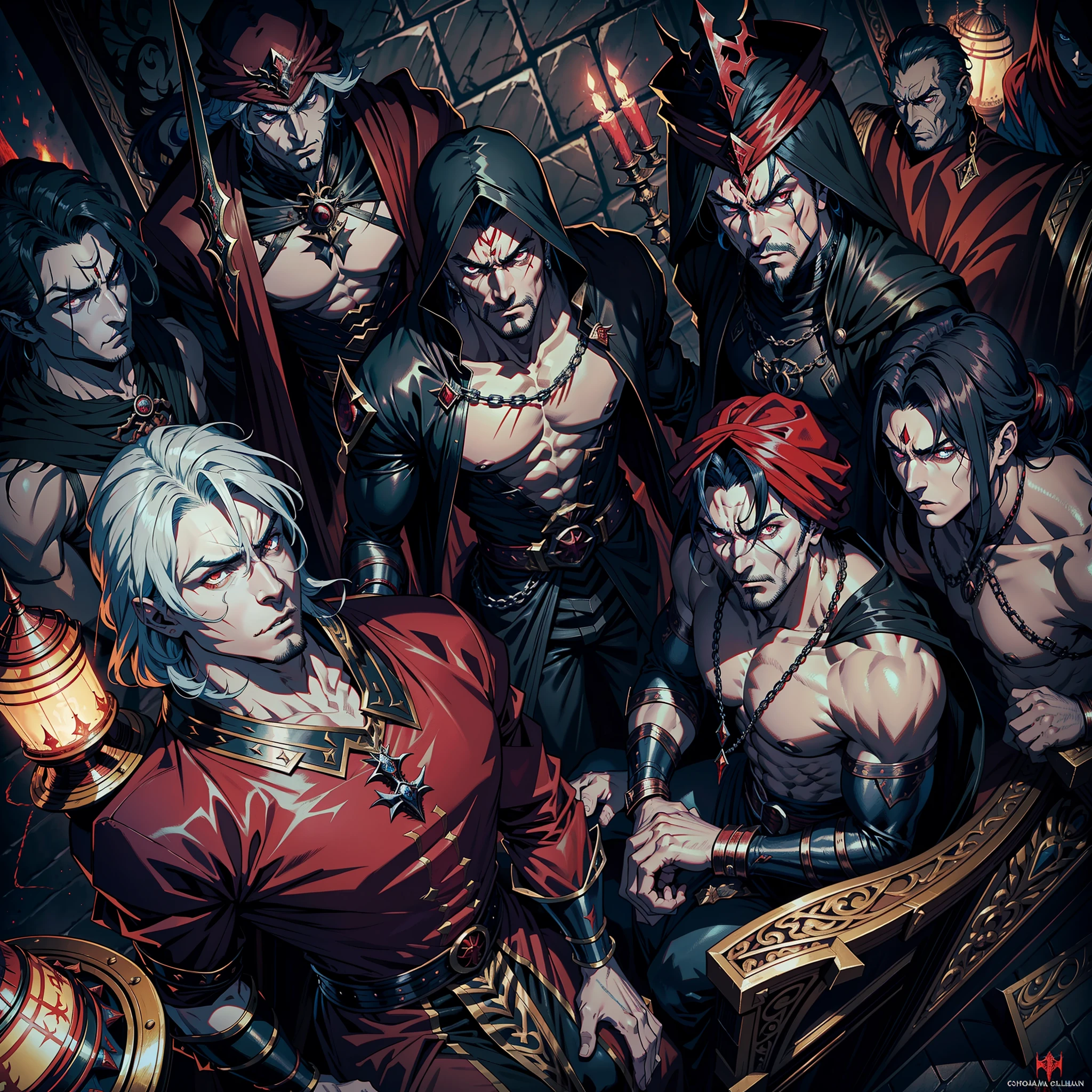 Castlevania Hyper Realistic Shadow Lord Super Detailed Dynamic Shooter The Centerpiece of Lord Dracula Medieval Arab Warrior with Red Turban Smiling A Smile of Relief in front of His Red Turban Princess