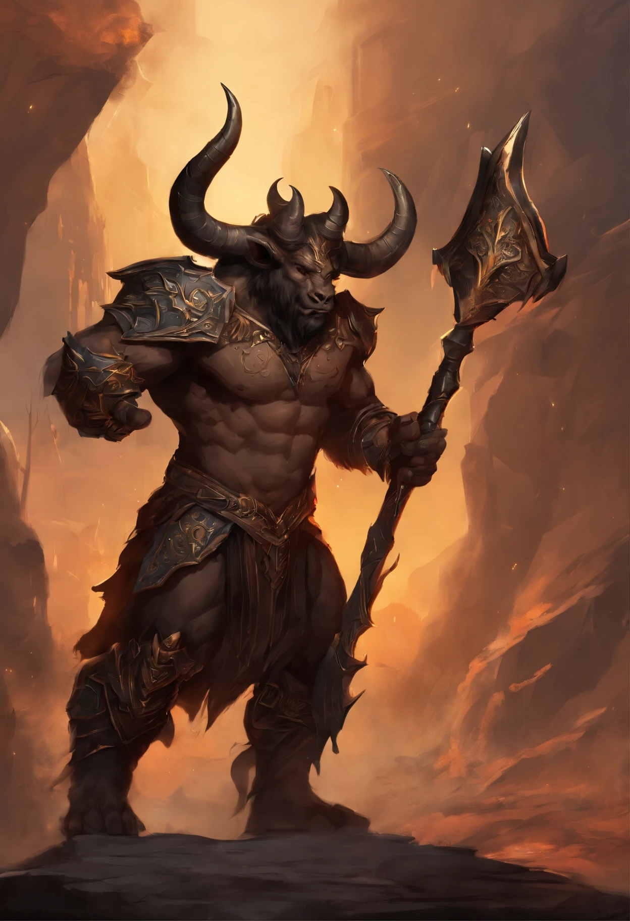 chibi, thunderbolt(Black Minotaur:1.5),Those with an ax(Black Minotaur Monster:1.8),Cow standing with an ax,Painful expression,(Raise your head to the sky and roar:1.8),funk,shudder,Gothic,barroco,(The arc was freed from the hands of the female mage),Current spreads,Medieval landscape,Fantastical,4K,best qualtiy,primitive,((Ultra-detailed and high-precision detail)),Power Hero & Magic 3,Fantastical,The background is the canyon plain,The scene is impressive, dark background.