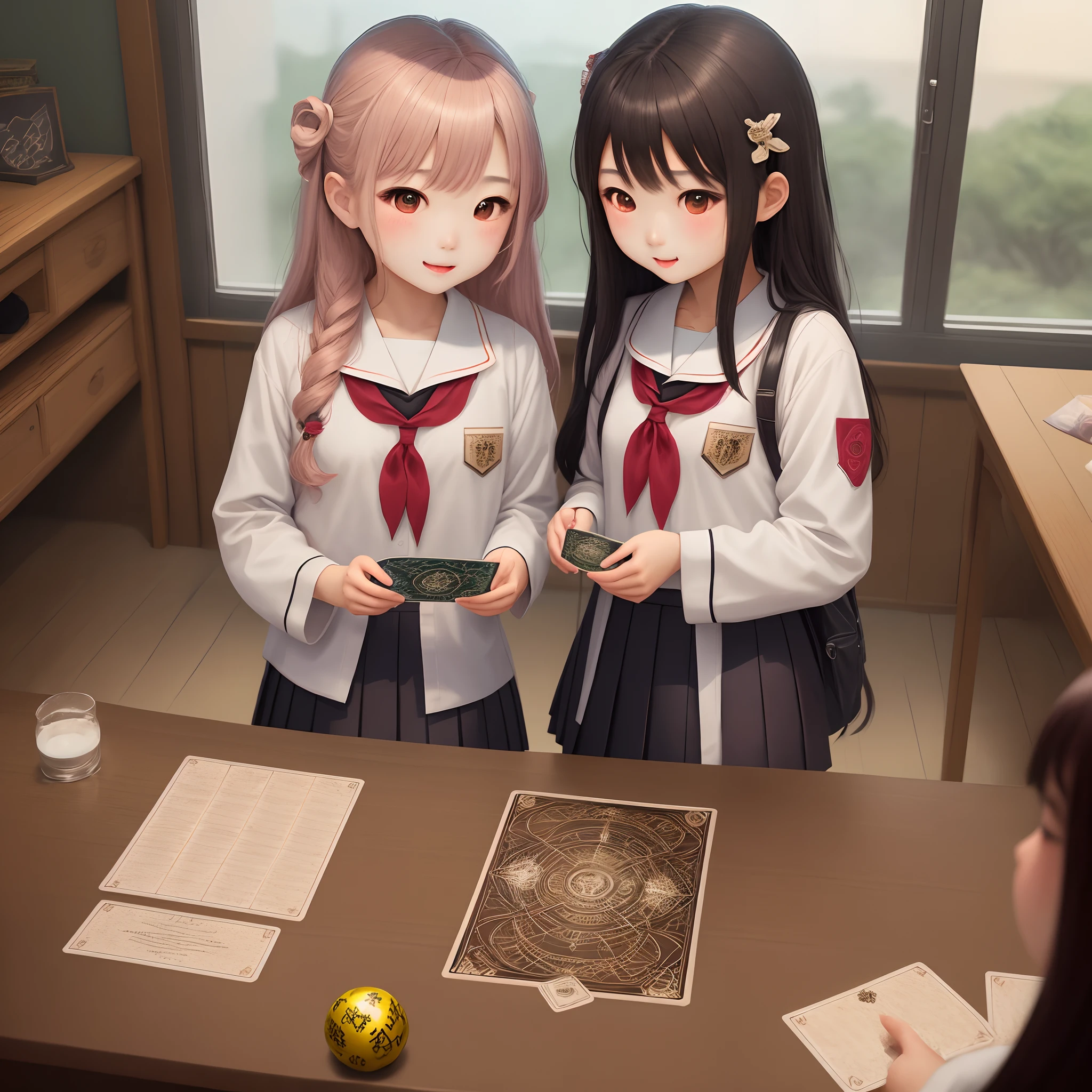 twogirls，pupils，校服，Divination tarot