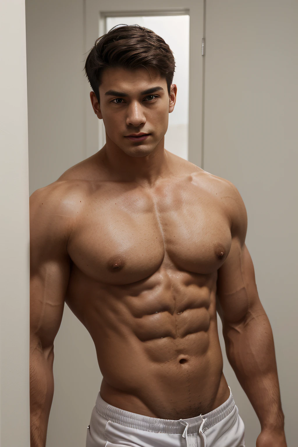 Man in shirt posing for photo, Ripped,Bigchest, lean and muscular, well-muscled, lean but muscular, beautiful handsome body, very muscular, muscular bodies, shirtless, Muscular men, sexy muscular body, musculature, Attractive body, well-muscled, muscular build,Gentle face,asian human,20-years old