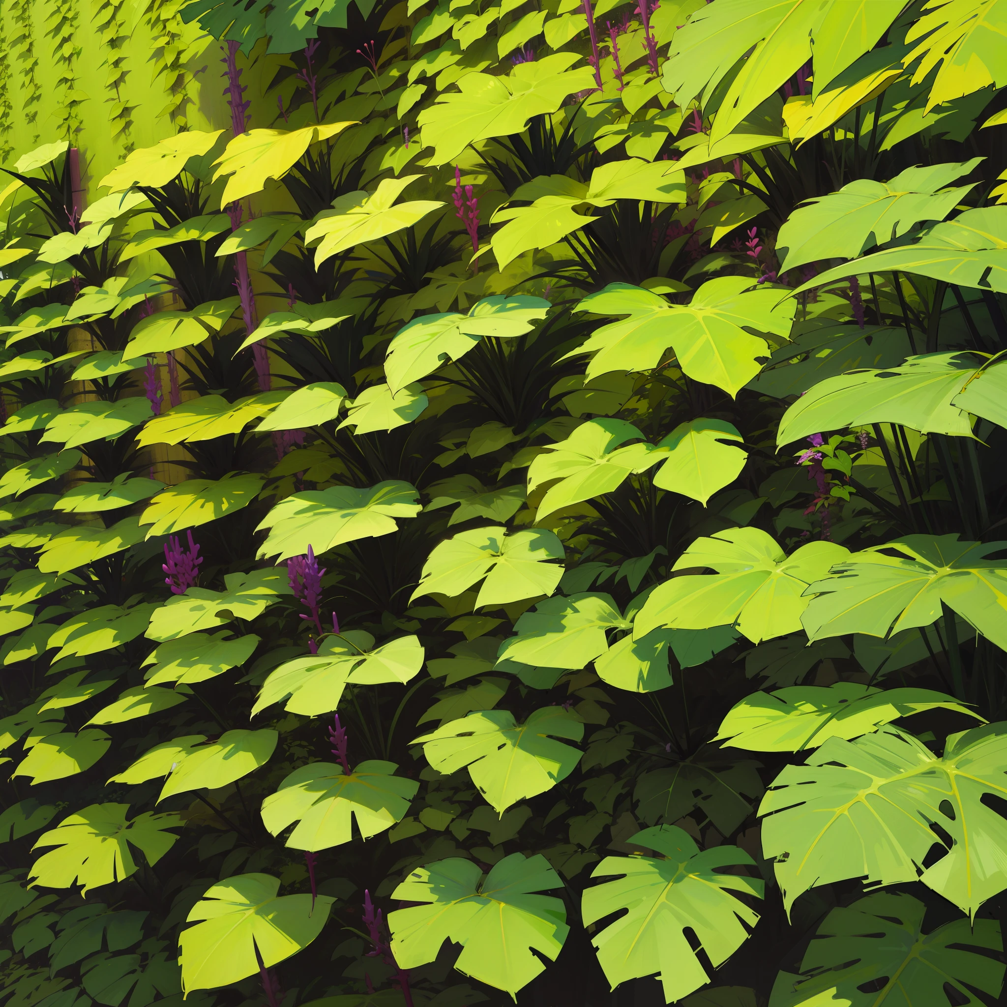Plant wall，green color，red colour，purpleish color，amarelo