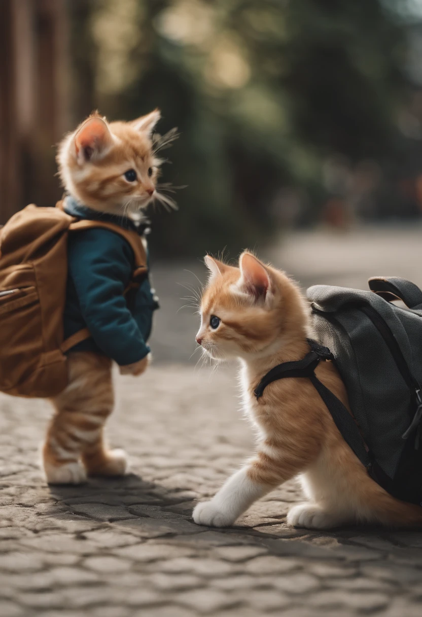 I have two little kittens, a cute little cat, cute kittens, Cutest, Incredibly cute, Adorable and cute, And cute and lovely. They are walking down the street with backpacks, Walking together, commute, Proudly walk down the street, And the cat is walking. They are cute in the style of 🍂 and 🍁, Adorable and cute, Cute and adorable, oh, nice and cute. They are known as real-life Tom and Jerry.