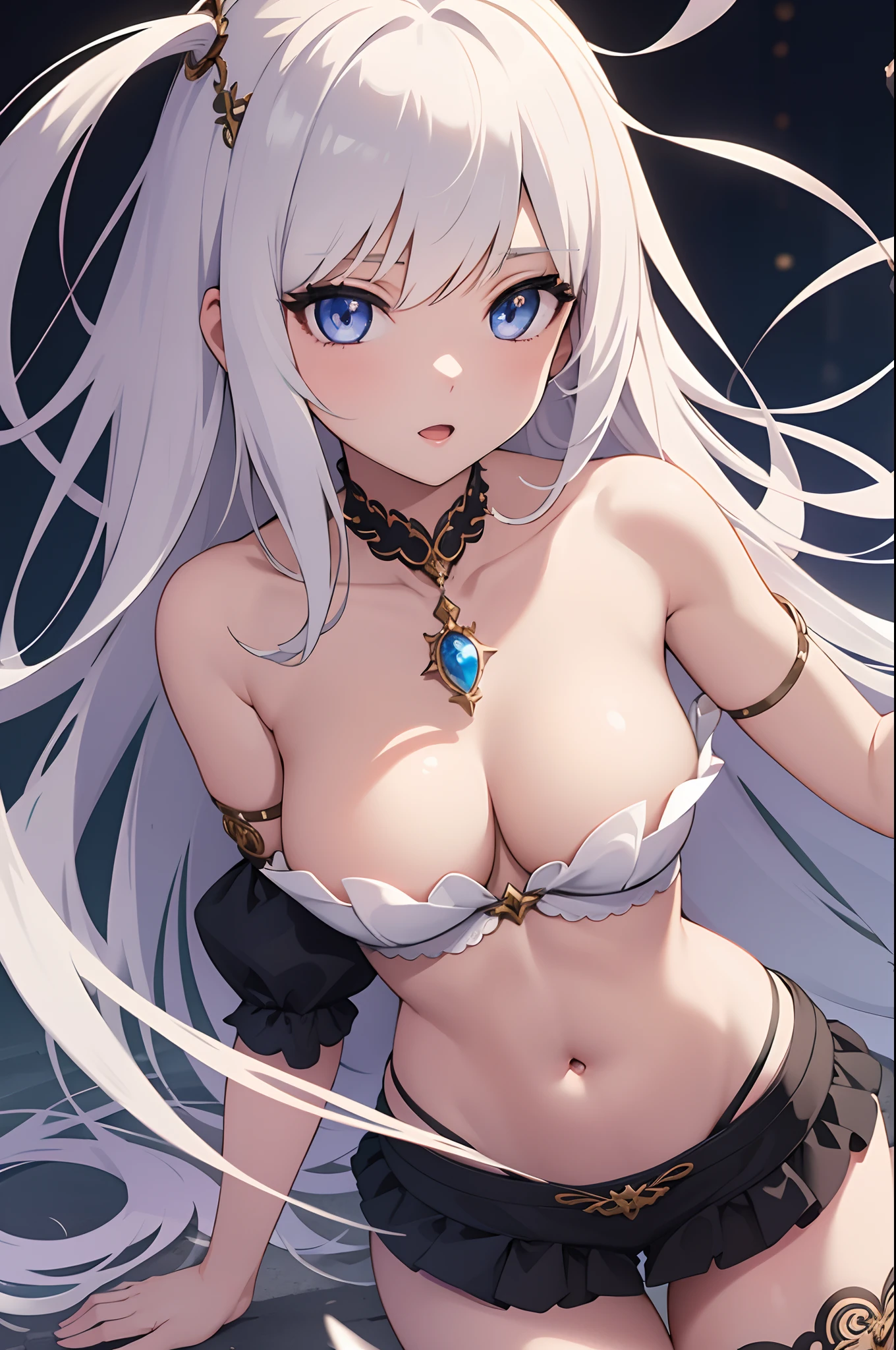 1girl, anime, cute girl, blank background, white background, fantasy, detailed dark fantasy dress with highlights, beautiful face, beautiful eyes, dark colors, medium breasts, slight cleavage, beautiful skin, cute, breast curtains, extremely delicate and beautiful, (beautiful detailed face:1.0), (detailed deep eyes), symmetrical breasts, deep eyes, shiny skin, portrait, slender waist, hips wider than shoulders, thighs, young girl
