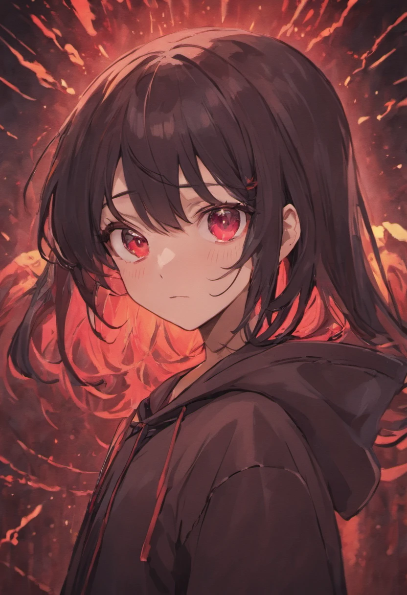 Girl with long black hair and red eyes in hoodie, anime moe art style, detailed anime character art, High quality anime art style, cyberpunk anime girl in hoodie, Official Character Art, digital anime illustration, anime character art, anime style illustration, anime style character, demon anime girl, anime style portrait, clean detailed anime style, Stylized anime, anime style artwork