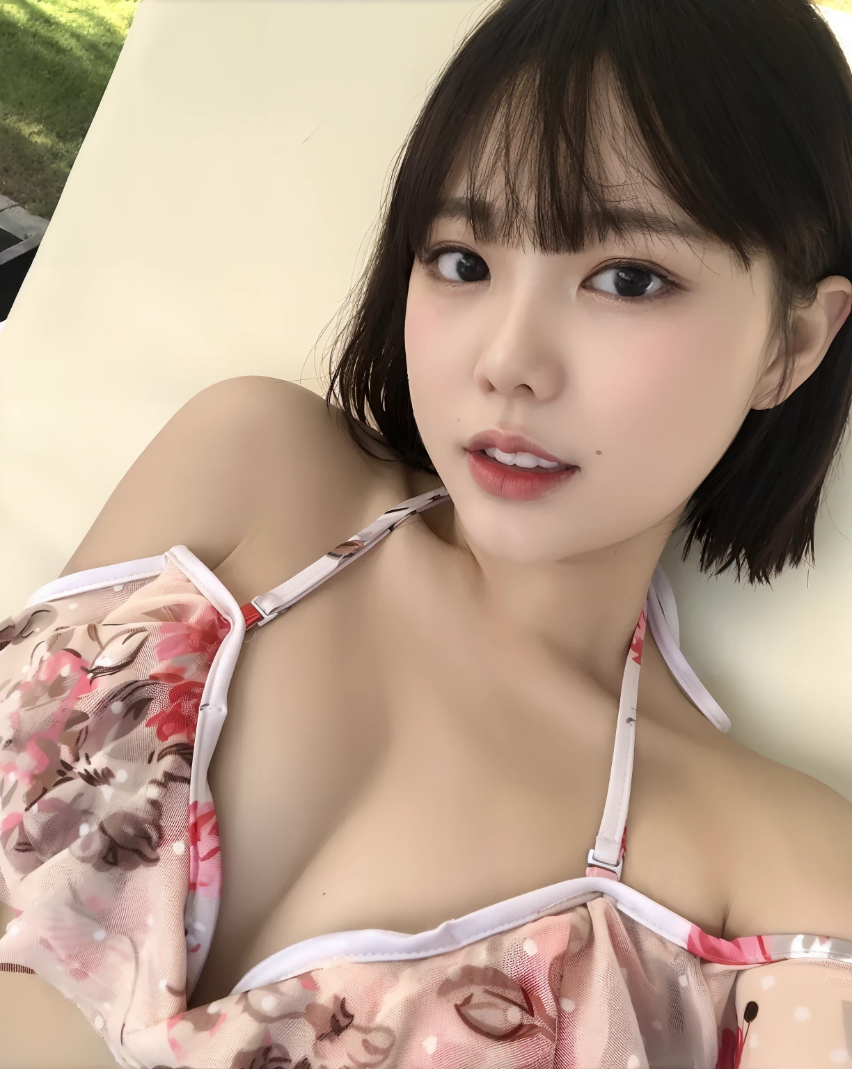 Asian woman in araffe in floral dress lying on white chair, 奈良美智, sakimichan, Korean Girl, 1 8 I, shikamimi, Choi Hong Hwa, xintong chen, beautiful Korean women, Young Pretty Gravure Idol, Realistic Young Gravure Idol, Young Sensual Gravure Idol