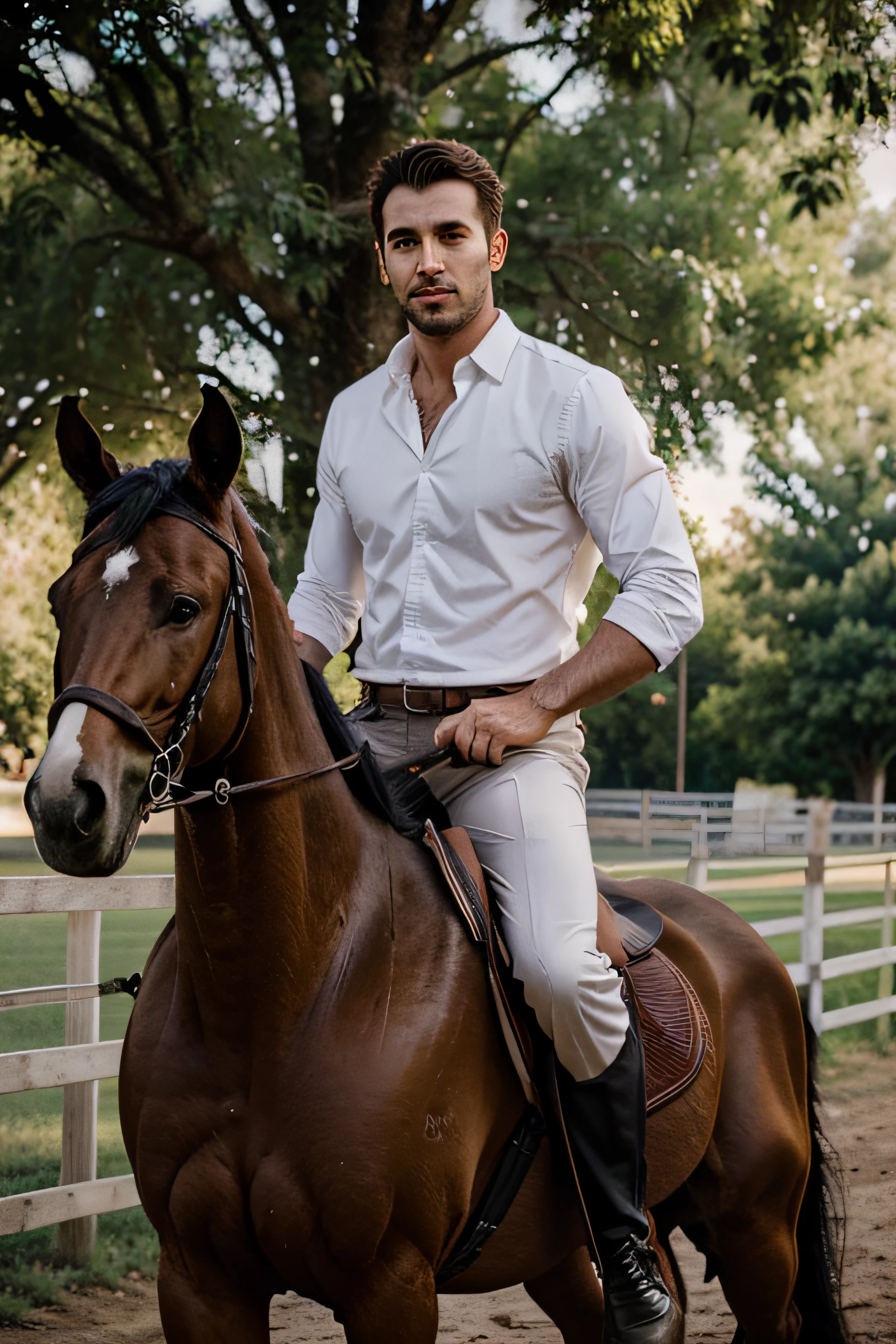 a handsome man is riding on the horse a beautiful photography