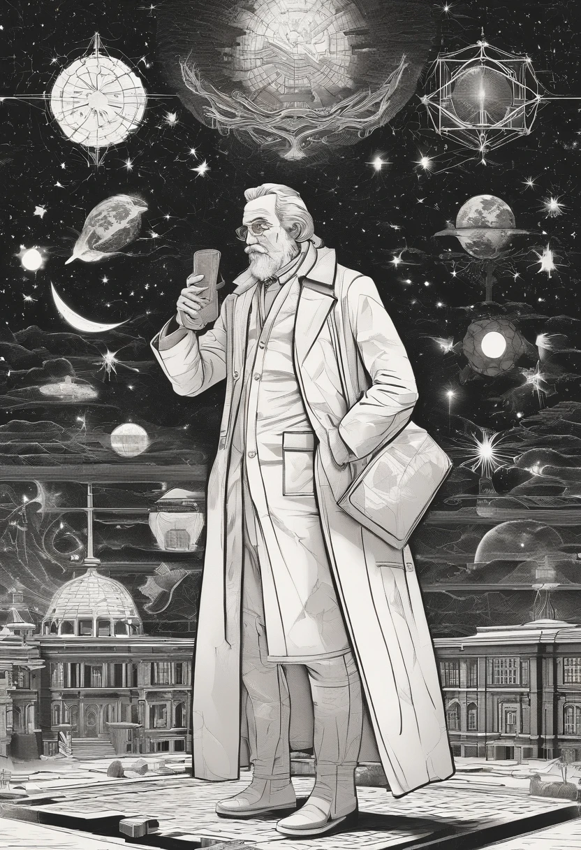 Scientists in science coats turn their backs to us,looking at the stars,hard core,Technologie,Red monochrome,USSR Poster,urss,Communism