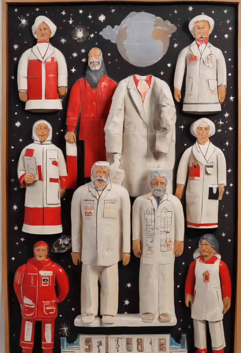Scientists in science coats turn their backs to us,looking at the stars,hard core,Technologie,Red monochrome,USSR Poster,urss,Communism